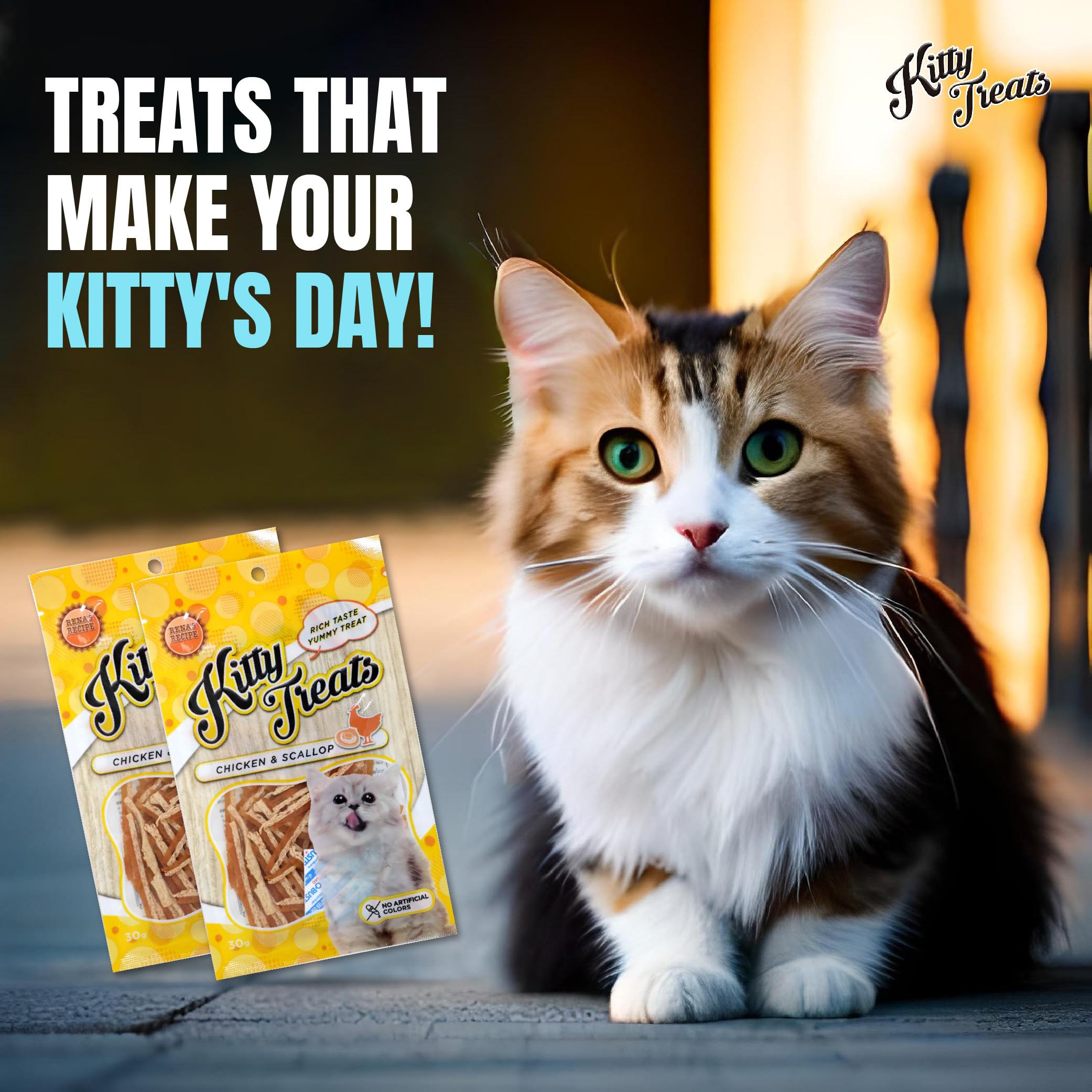 Rena Kitty Treats for Cat β Protein & Fiber Rich Healthy Cat Snacks, No Artificial Colors, Premium Reward & Training Treat, Supports Skin & Coat Health, Suitable for All Cats & Kittens, Pack of 3 1