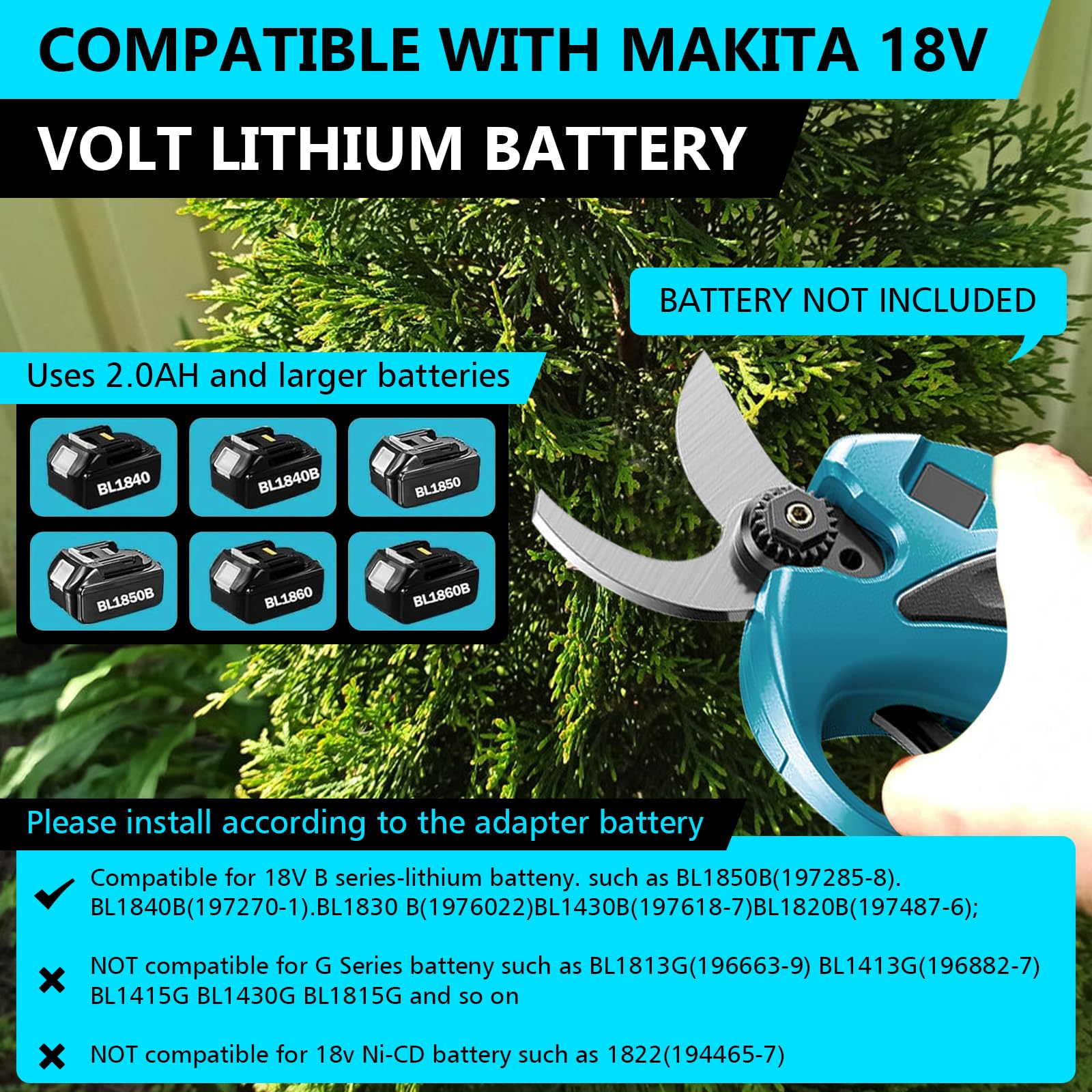 Sécateur électrique 30 mm, 2 en 1, télescopique, compatible avec batteries Makita, sécateur sans fil, portée maximale jusqu'à 4,5 m, sans fil (sans batterie)