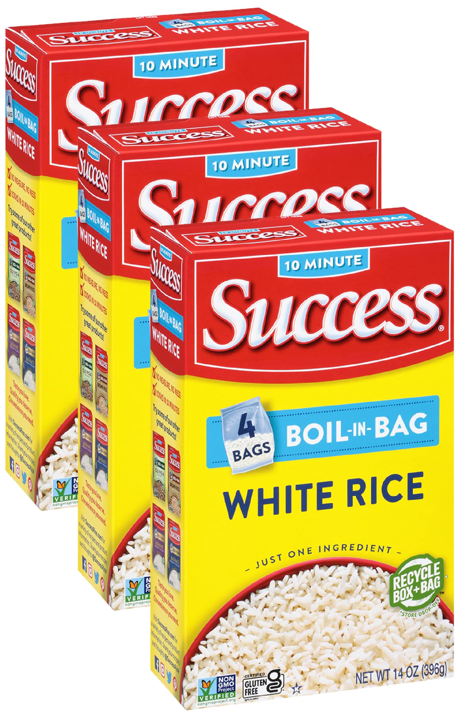 Success Boil-in-Bag Rice, White Rice, Quick and Easy Rice Meals, 14-Ounce Box (Pack of 3)
