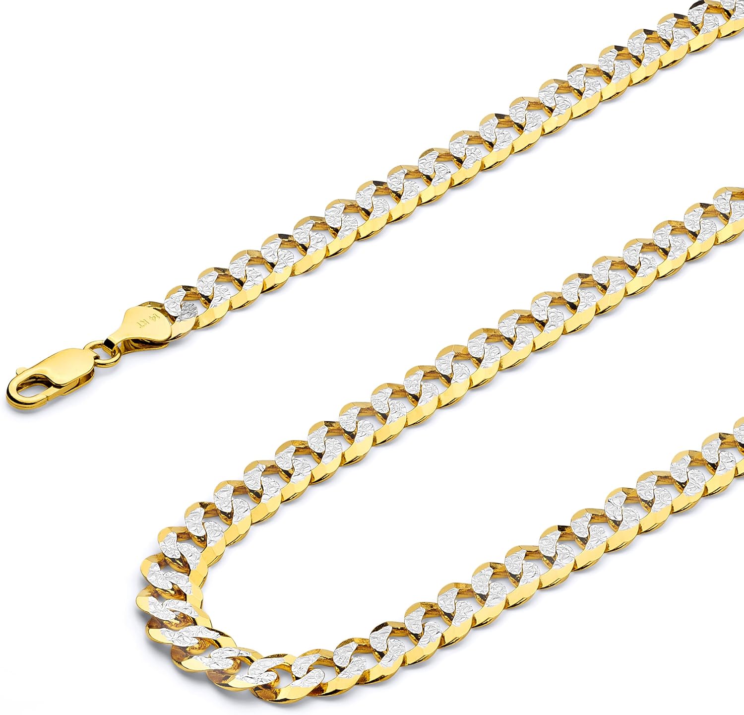 Wellingsale 14K Solid Gold Cuban Link Curb Chains (Select Options)
