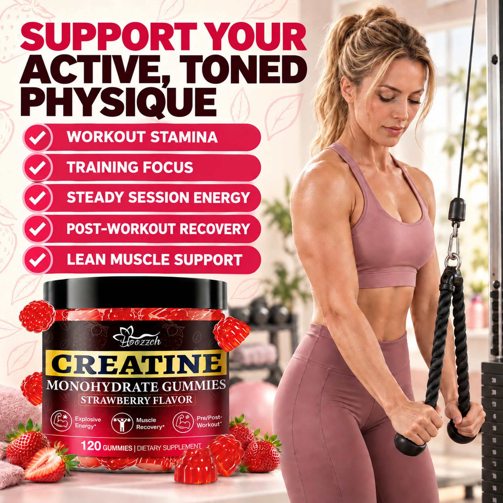 Creatine Gummies for Women & Men, Natural Strawberry Vegan Chews, 120 Count — Amazon image 4