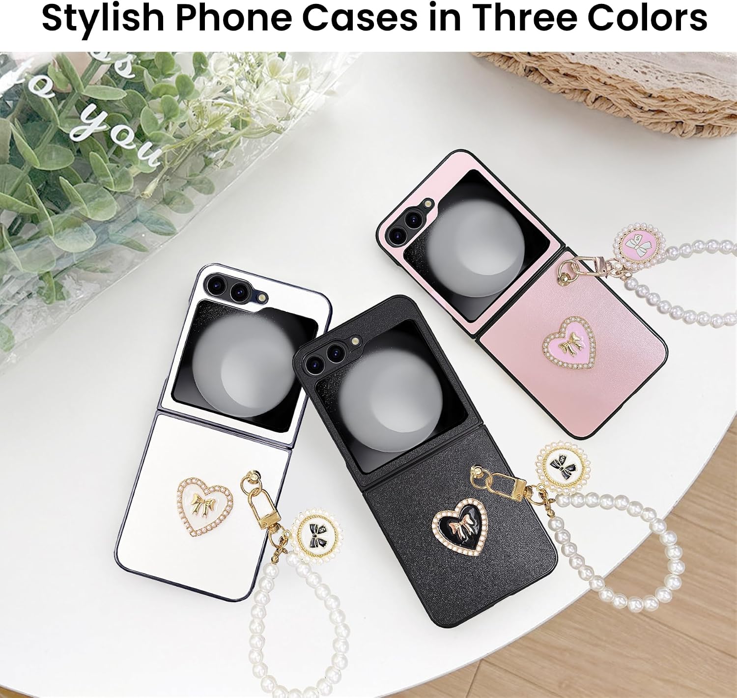Cute Case for Galaxy Z Flip 6 with Strap, Heart Shape Design Z Flip 6 Phone Case for Women, Slim Lightweight Full Protection PU Leather Case for Samsung Galaxy Z Flip 6 (Pink)