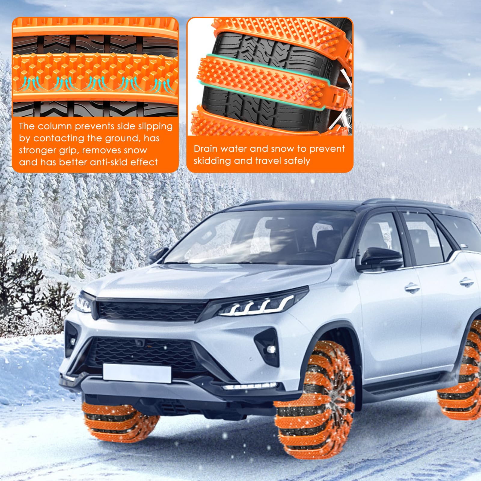 Cadenas de Nieve para Coche Ninonly 10Pcs Cadenas Nieve Universales para Vehículo Coche Camión SUV Ajustan para Neumáticos Ancho 165mm-255mm para Barro, Arena, Nieve, Hielo