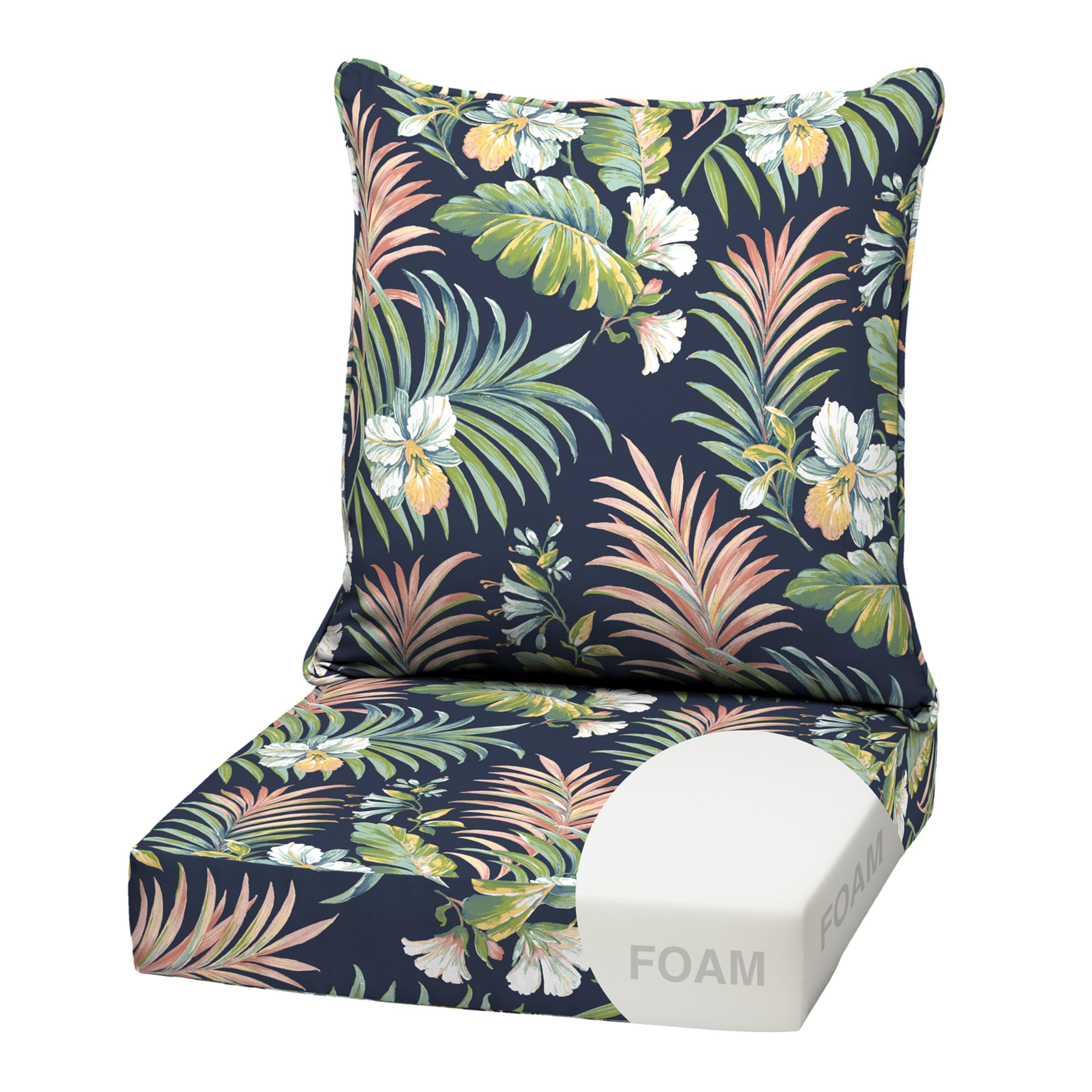 Arden Outdoor Deep Seat Cushion Set, Foam, 22x24, Blue Tropical