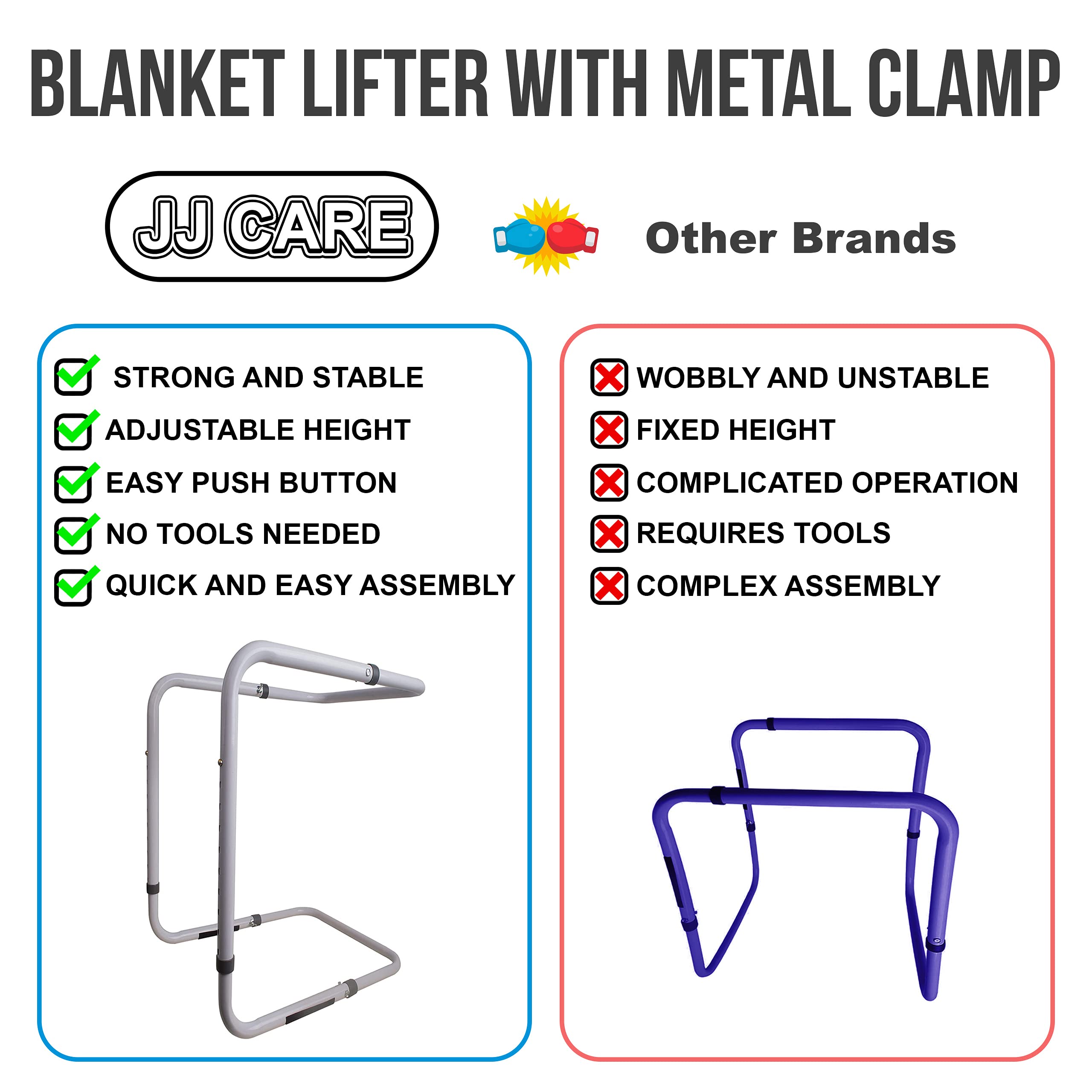 JJ CARE Blanket Lifter with Clamps, Steel and Aluminum Blanket Lifter for Feet Support, Adjustable from 20â€_x009d_ to 28â€_x009d_, Blanket Bars for Neuropathy, Foot Cramping, Surgery Recovery, and Arthritis