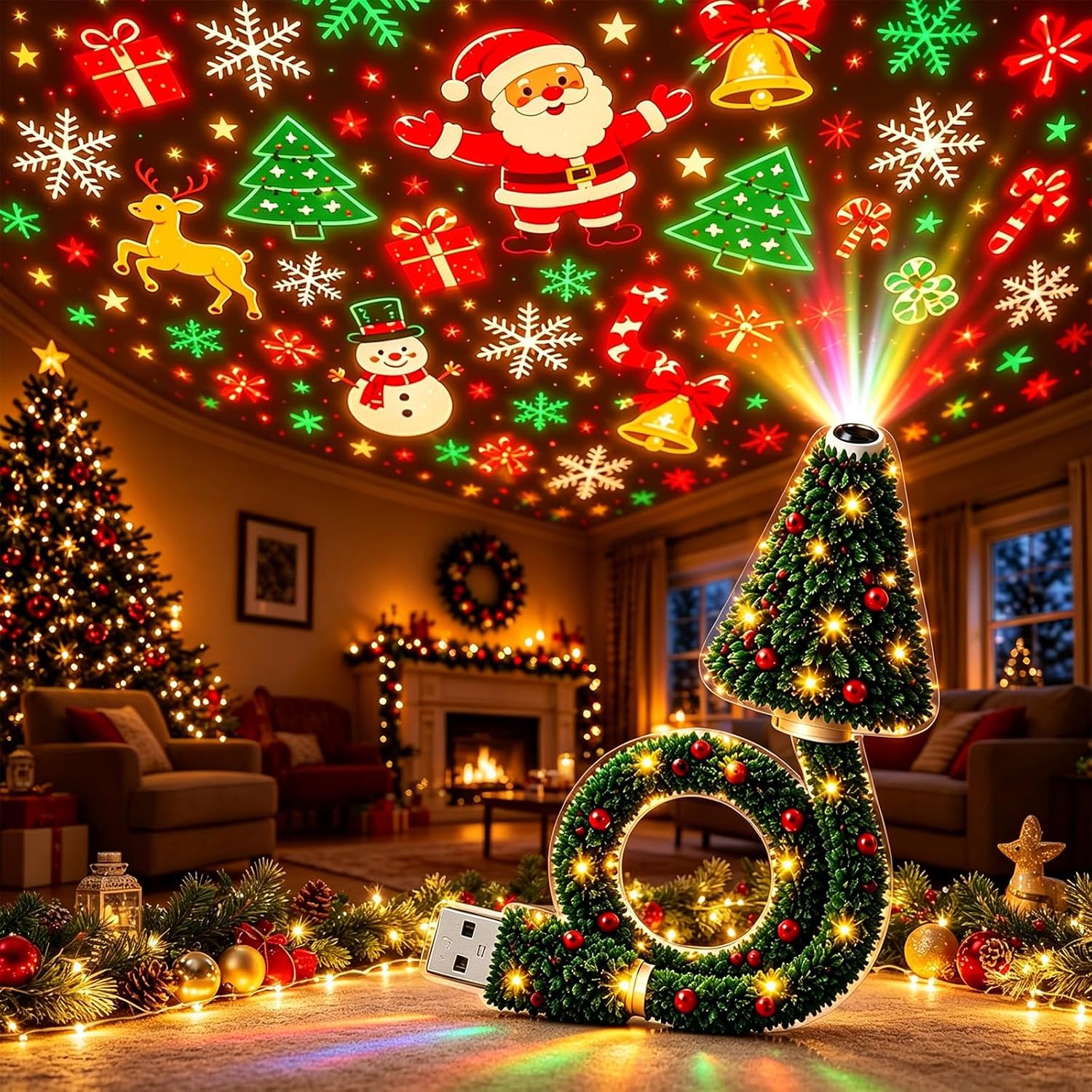 Christmas Projector Light Indoor Plug and Play Christmas Scene Projector