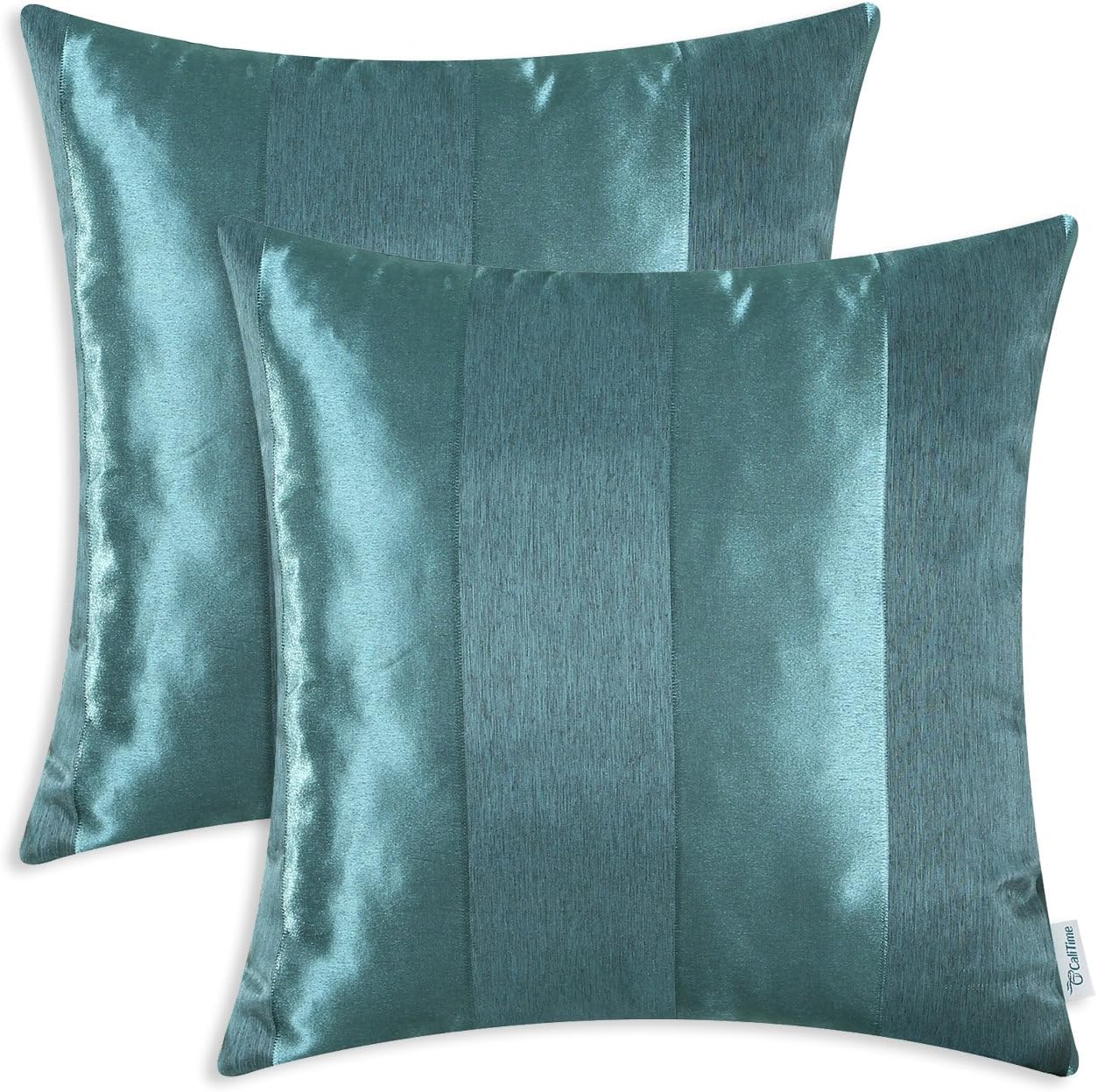CaliTime Pack of 2 Cushion Covers Throw Pillow Cases Shells for Couch Sofa Home Decoration Modern Shining & Dull Contrast Striped 18 X 18 Inches Teal