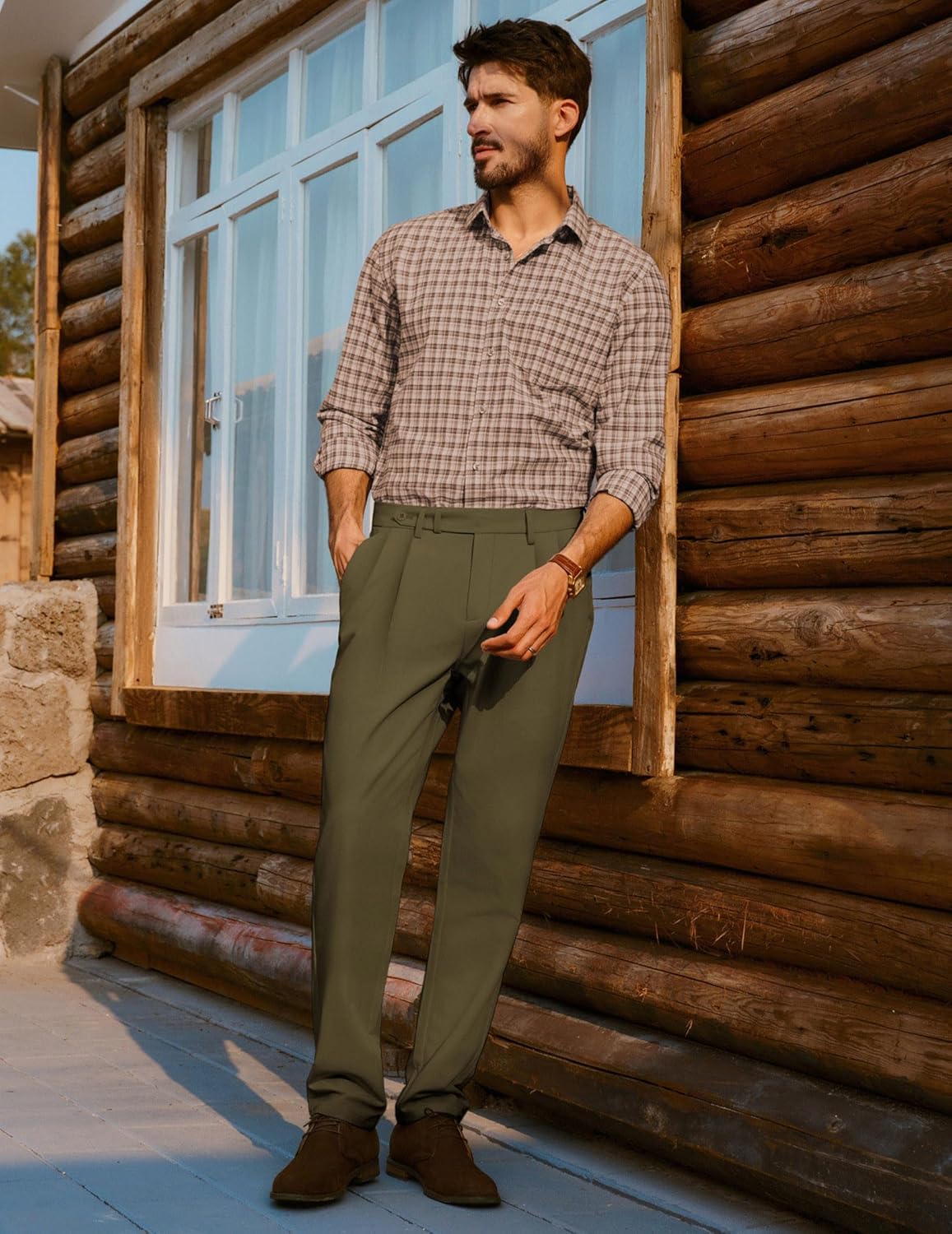 PJ PAUL JONES Mens Dress Pants Vintage Pleated Tapered Trousers Extended Waist Dress Pant Casual Slacks - Image 3