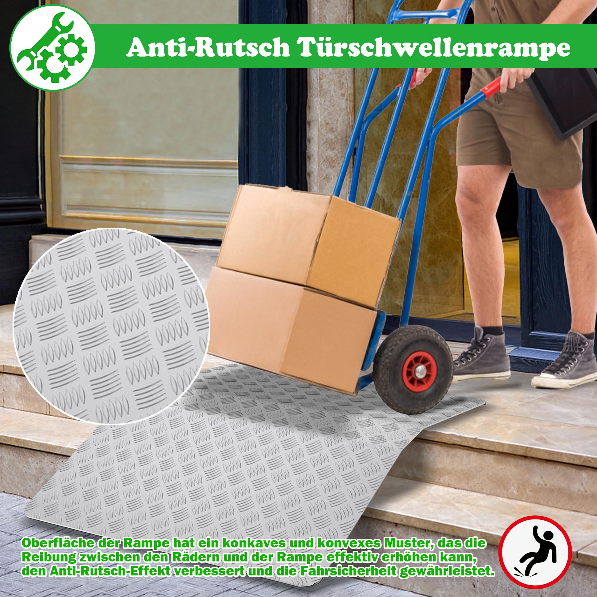 SUBTLETY Rampa progowa z aluminium, 80 x 70 x 10 cm, antypoślizgowa rampa najazdowa, nośność do 270 kg, przenośne rampy progowe do samochodów osobowych, motocykli, wózków inwalidzkich i skuterów