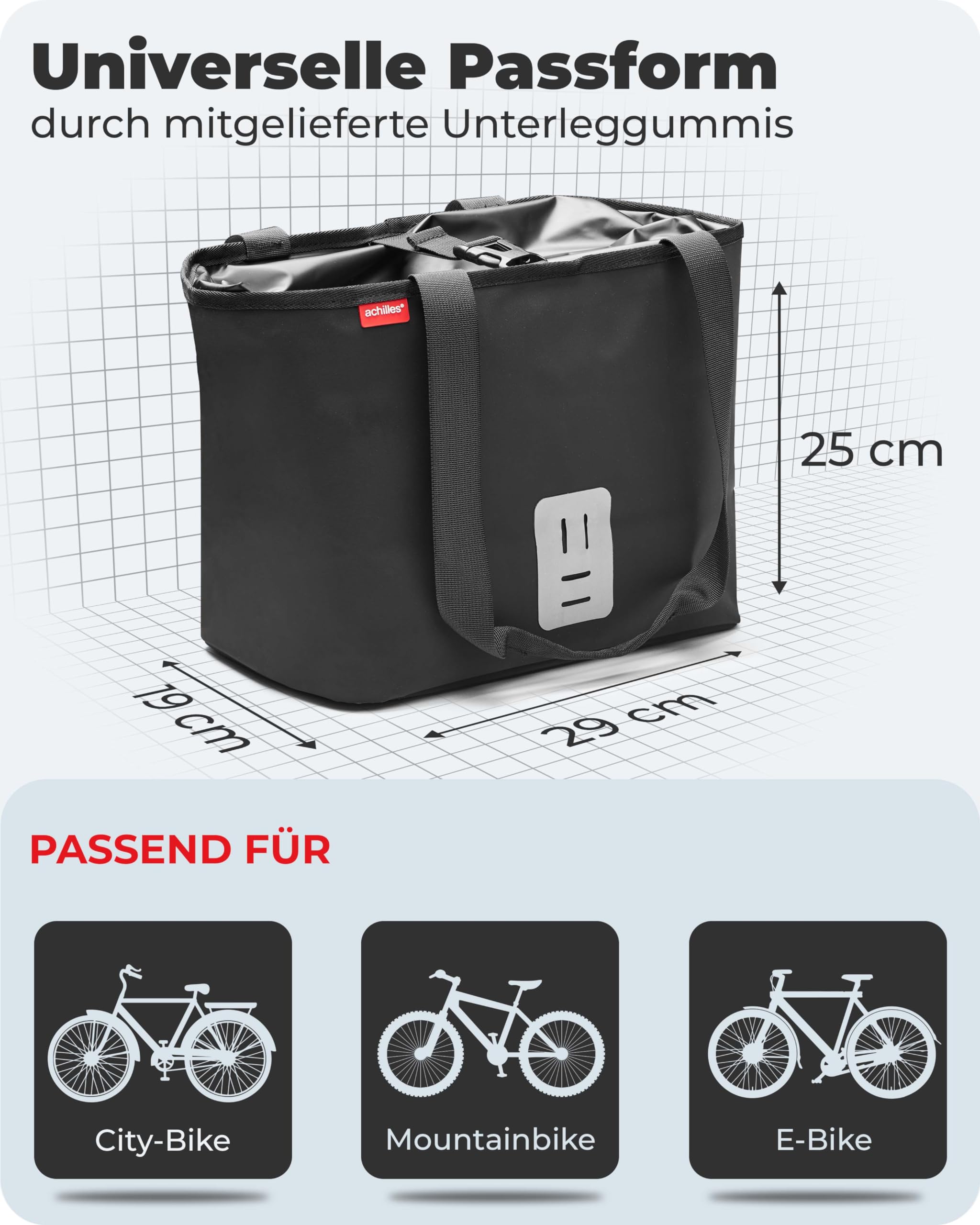 achilles Fahrrad Lenkertasche mit Halterung, Fahrradtasche vorne, Fahrradkorb, Einkaufstasche für Fahrrad, Wasserdicht Sport & Freizeit