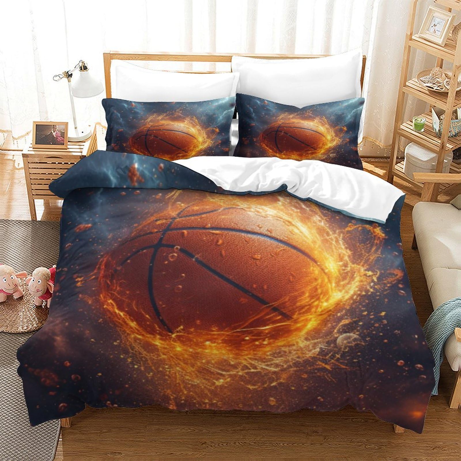 DCABEIOOE Basketball 3D Printed Bedding Set for Set for Kids Teens Boys Room Decor 3 Pcs Gaming Bedding Sets Single Size Double（200x200cm）