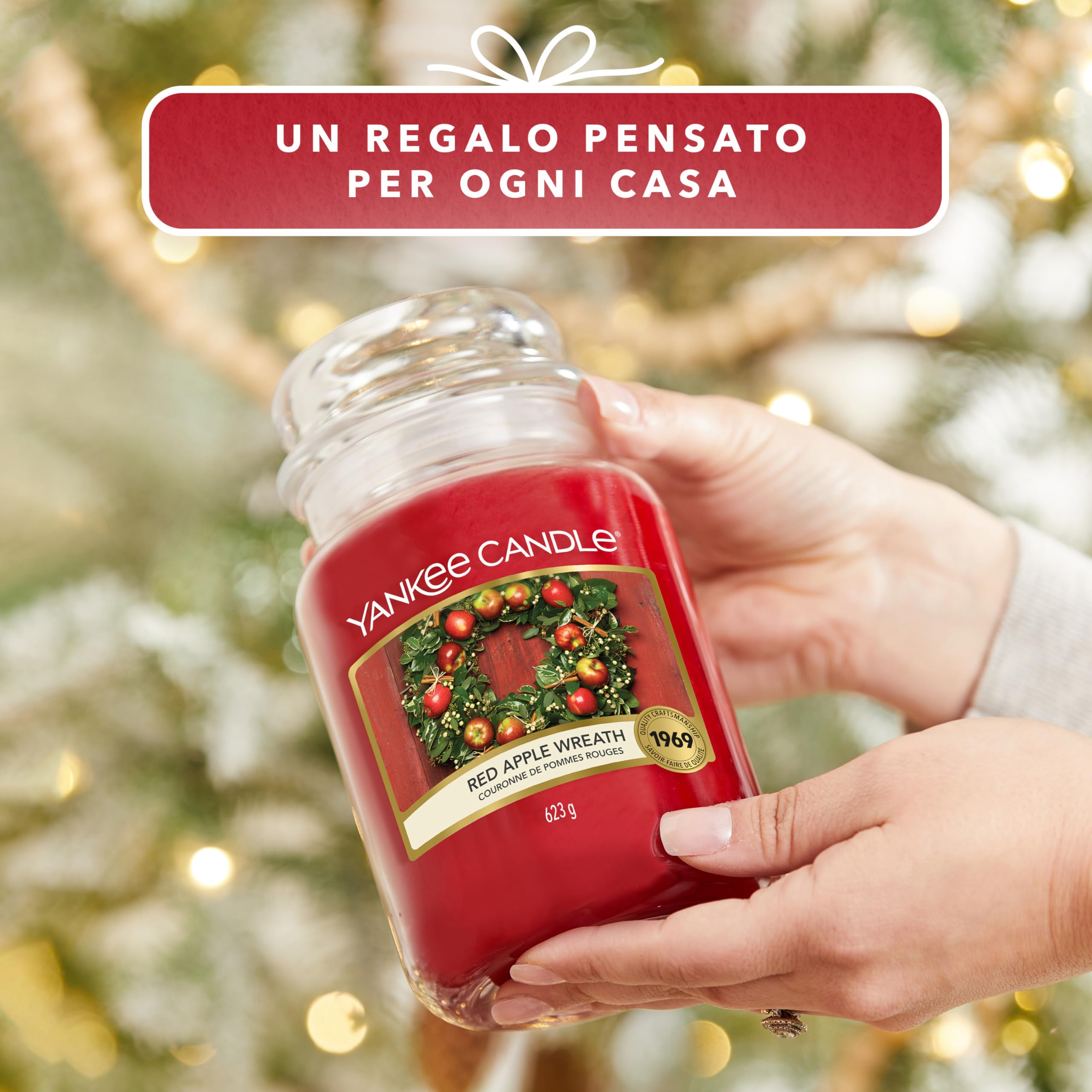 Yankee Candle Candela profumata in giara grande, Red Apple Wreath, Durata Fino a 150 Ore