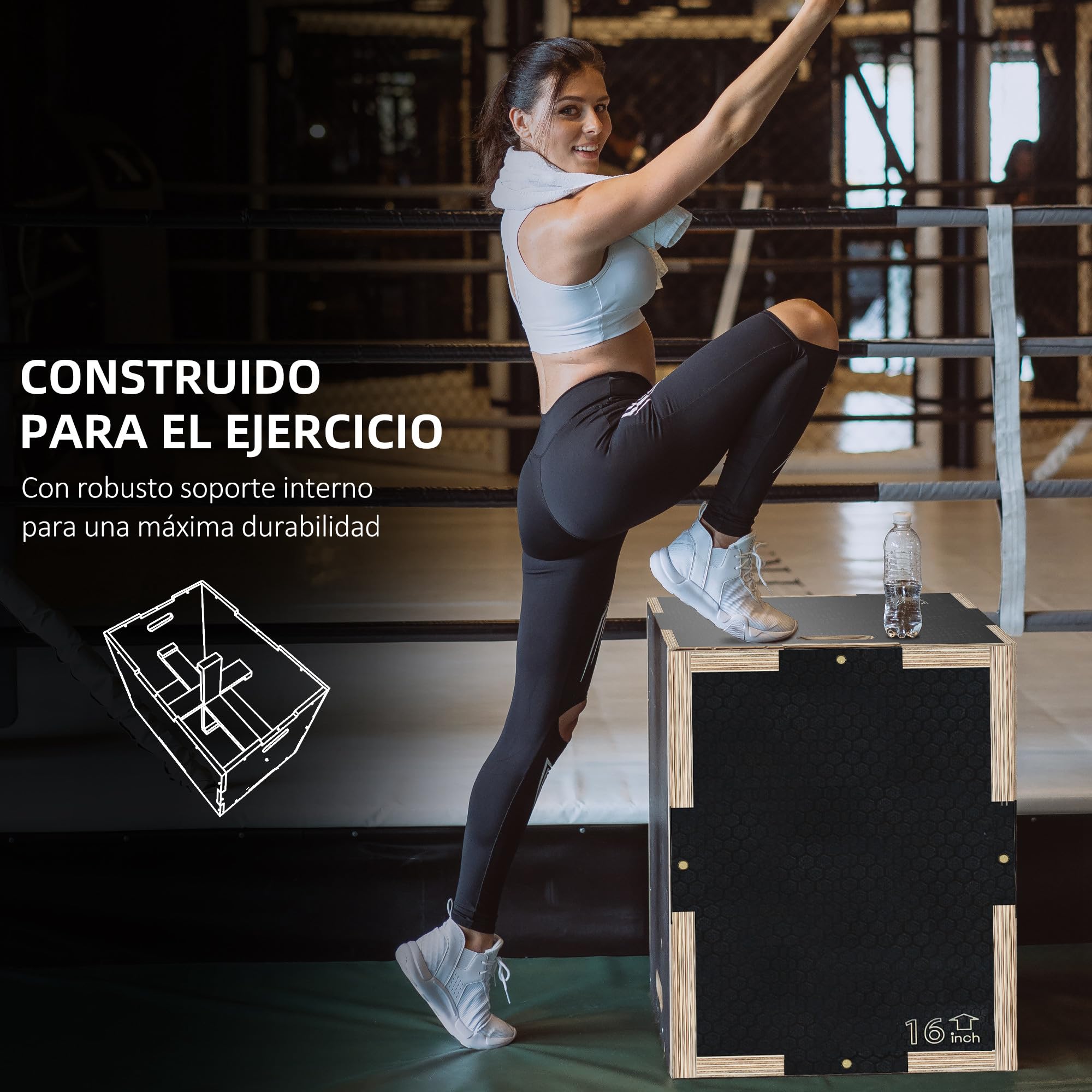 SPORTNOW Cajón Pliométrico Caja Pliométrica con 3 Alturas Diferentes Entrenamiento de Fuerza en Casa Oficina Gimnasia Carga 120 kg Negro