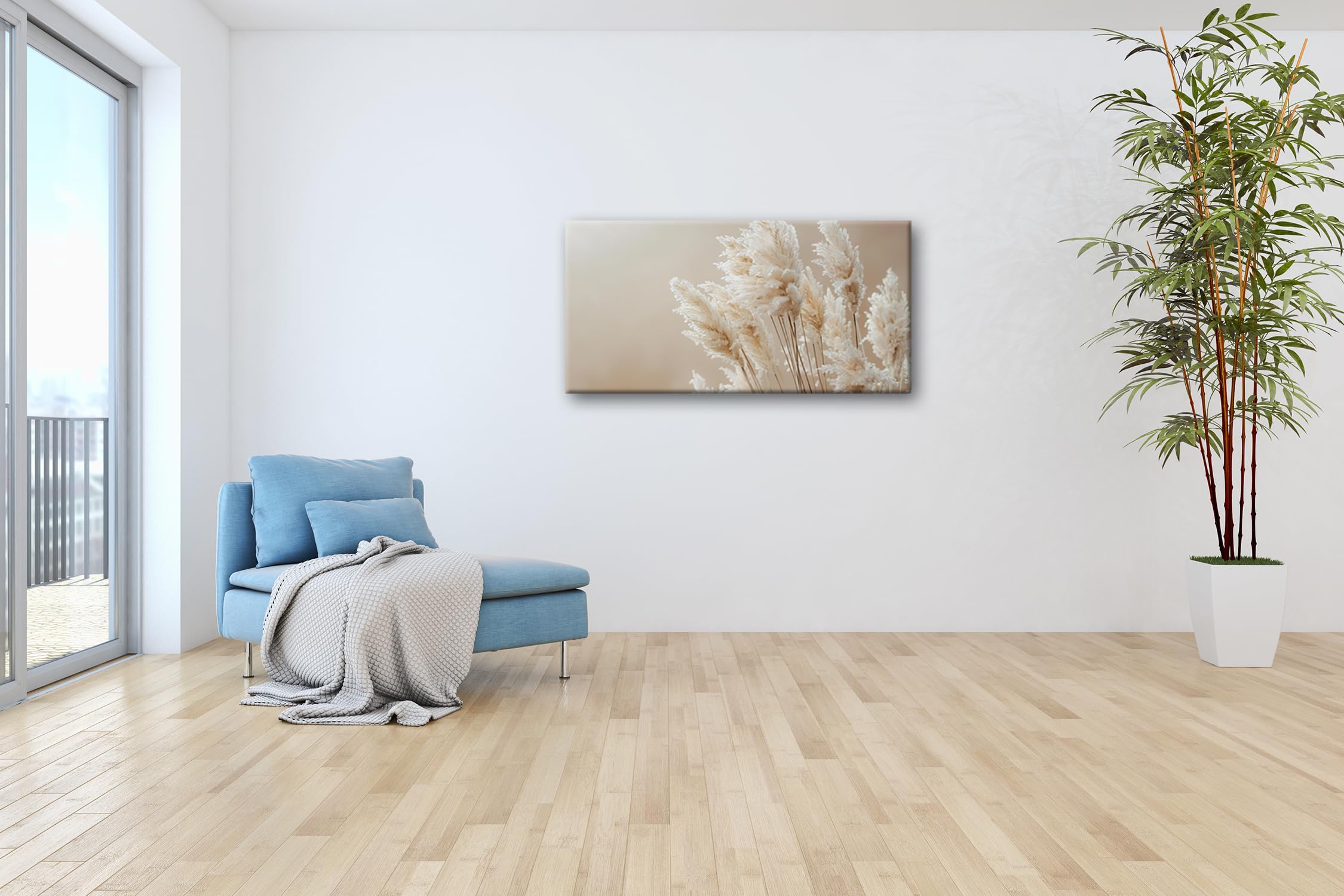 Leinwandbild Zartes Pampasgras – flüsternd im Hauch der Stille. Panorama 120x60cm XXL Kunstdruck Bild auf Keilrahmen/Wandbild/Wohnzimmer Dekoration