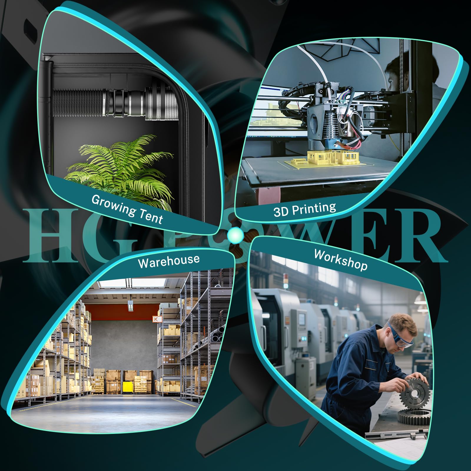 HG Power Ventilatore a tubo regolabile, 100 mm, ventola di scarico 199 m³/h, silenziosa per cucina, bagno, garage, cantina, colore nero