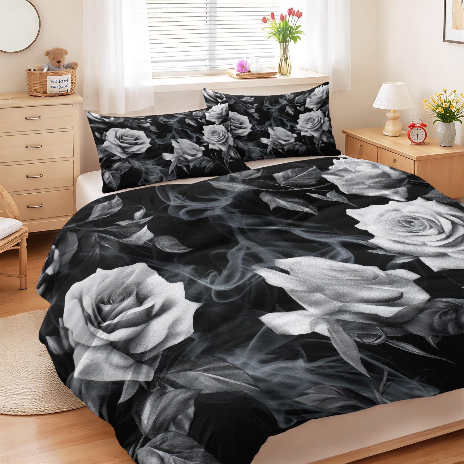Genérico Poszwa na kołdrę 150-240 x 220 cm, miękka poszwa na kołdrę z mikrofibry, elegancki różowy dym dla dorosłych, czarno-biały, realistyczny, dwustronny, łatwy w pielęgnacji