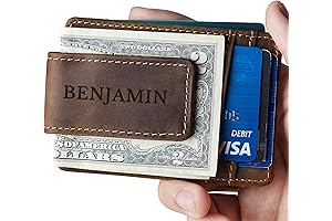 RUGGEDGIFTS Personalized Magnetic Money Clip Wallets For Men, GENUINE Leather