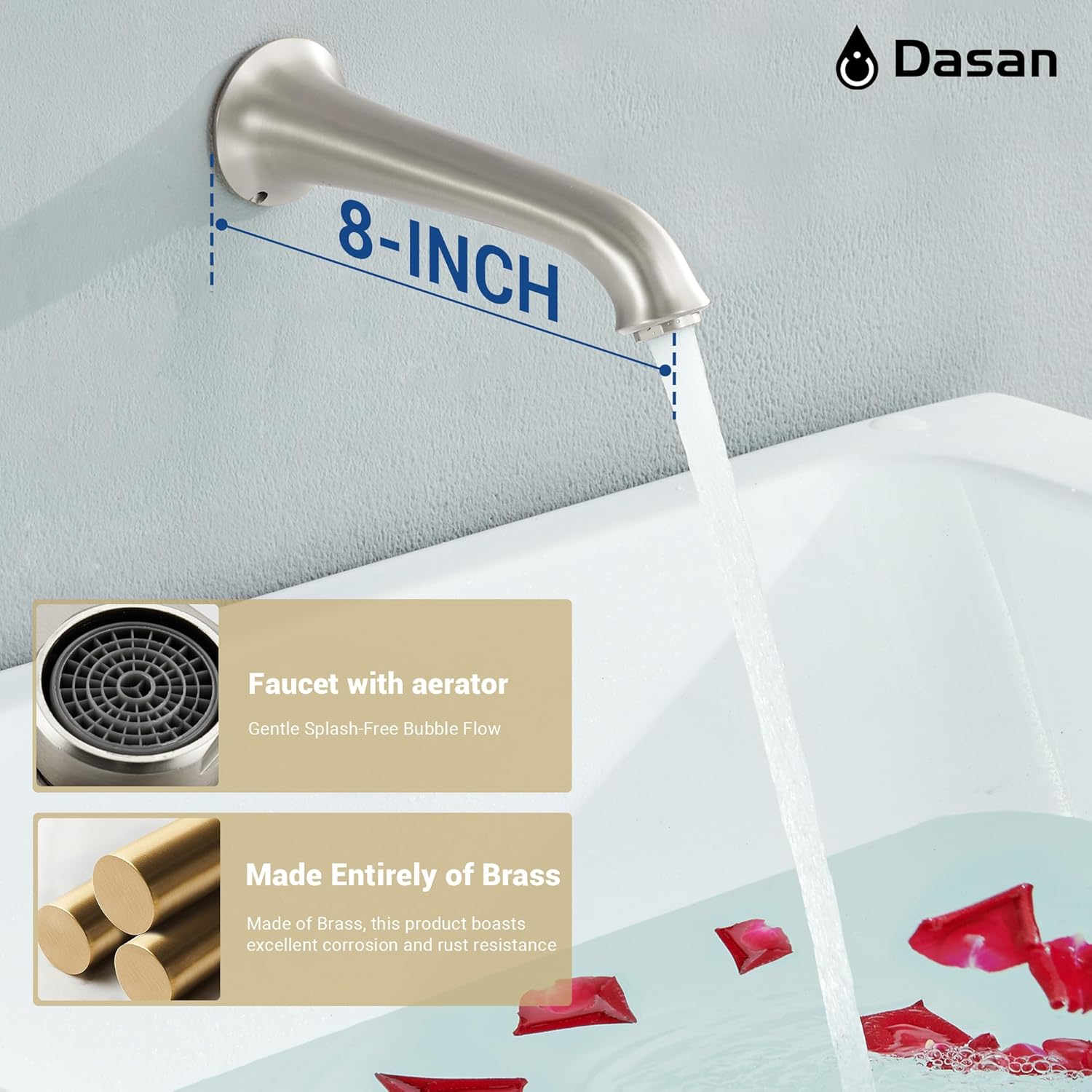DASAN 8-inch tub spout with aerator providing gentle water flow