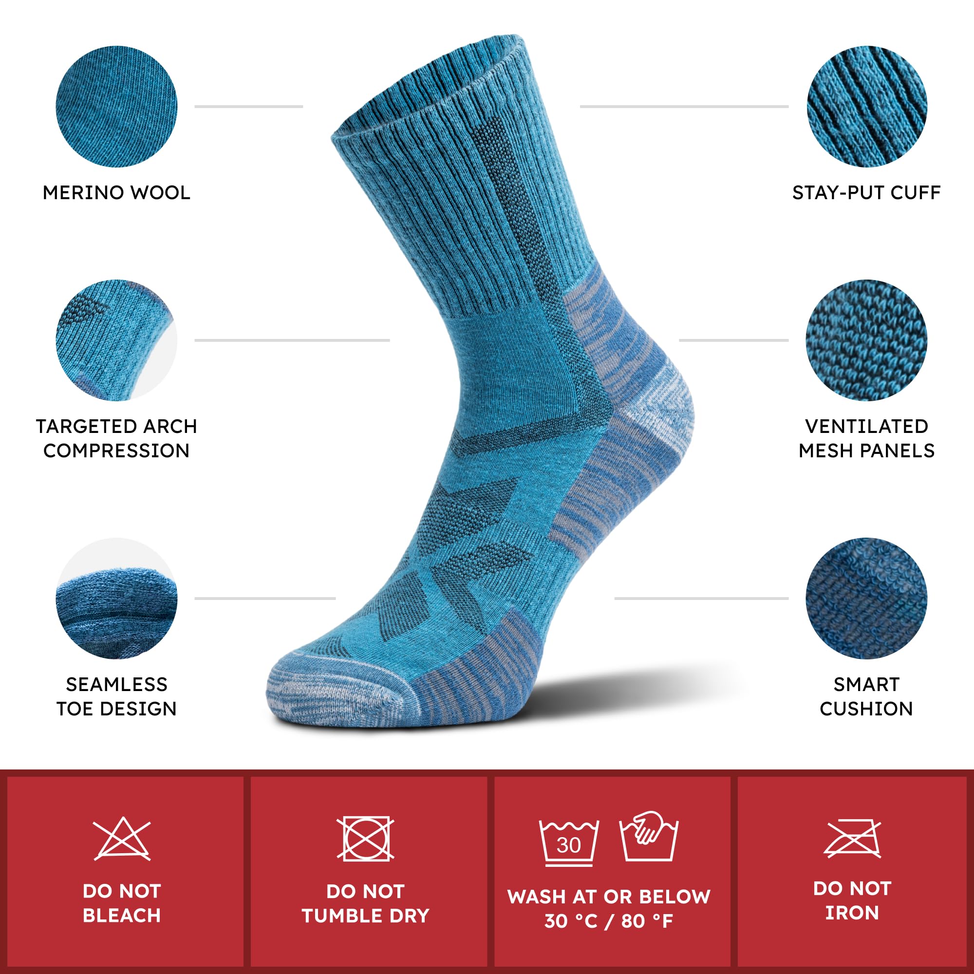 NORDIC Socks Calcetines para Senderismo Lana Merino 5 pares | Antiampollas, Absorben la Humedad, Antiolor