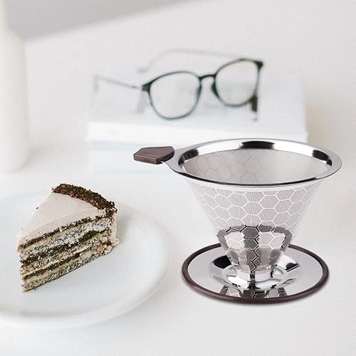 Miniatura 5 de Gotero reutilizable para verter sobre café con cono de café, cesta de filtro de café de doble capa de acero inoxidable con forma de panal de abeja