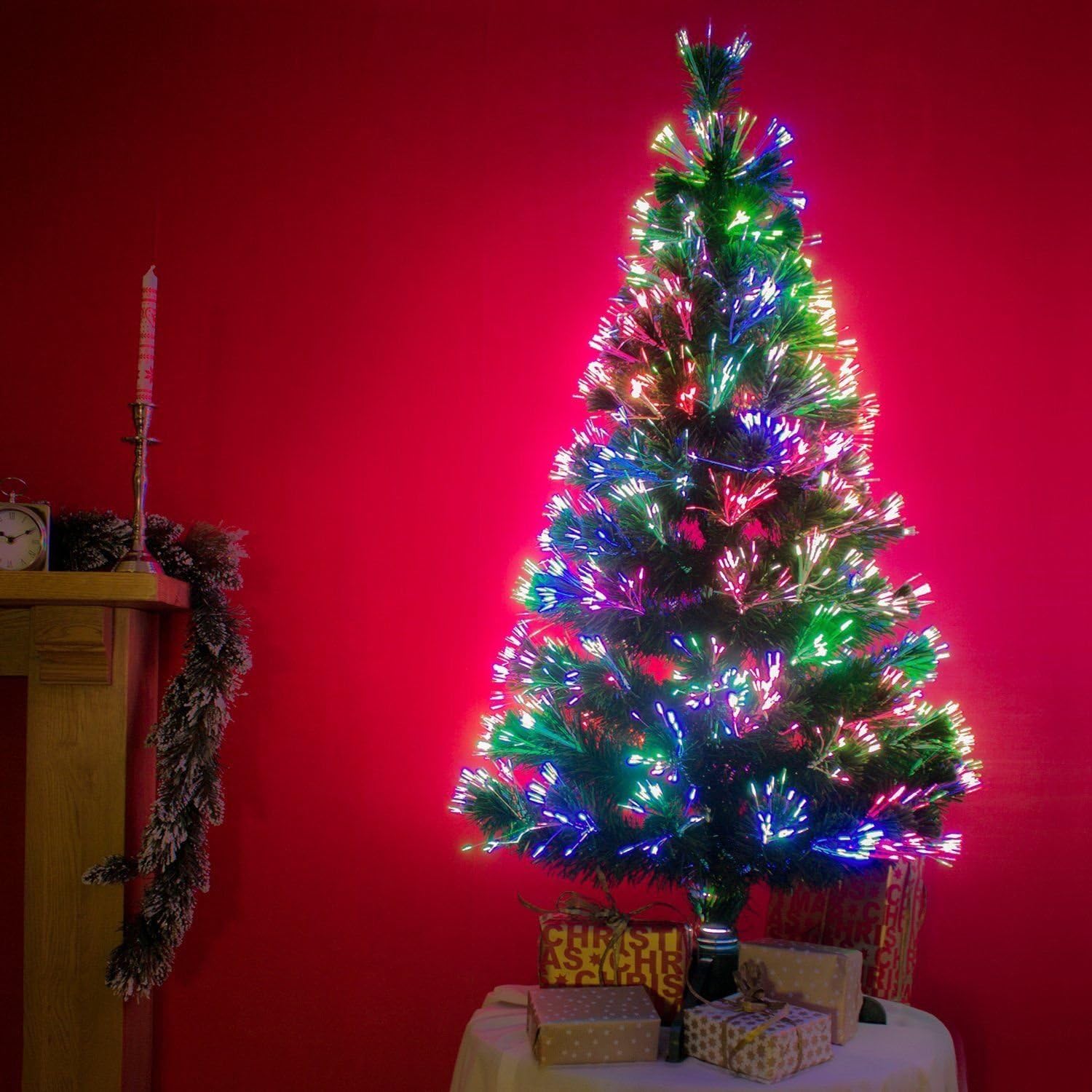 Sandal Stars 3ft, 90cm, Green Fibre Optic Artificial Christmas Xmas Tree with Multi LED PVC 80 Tips Source 1M High