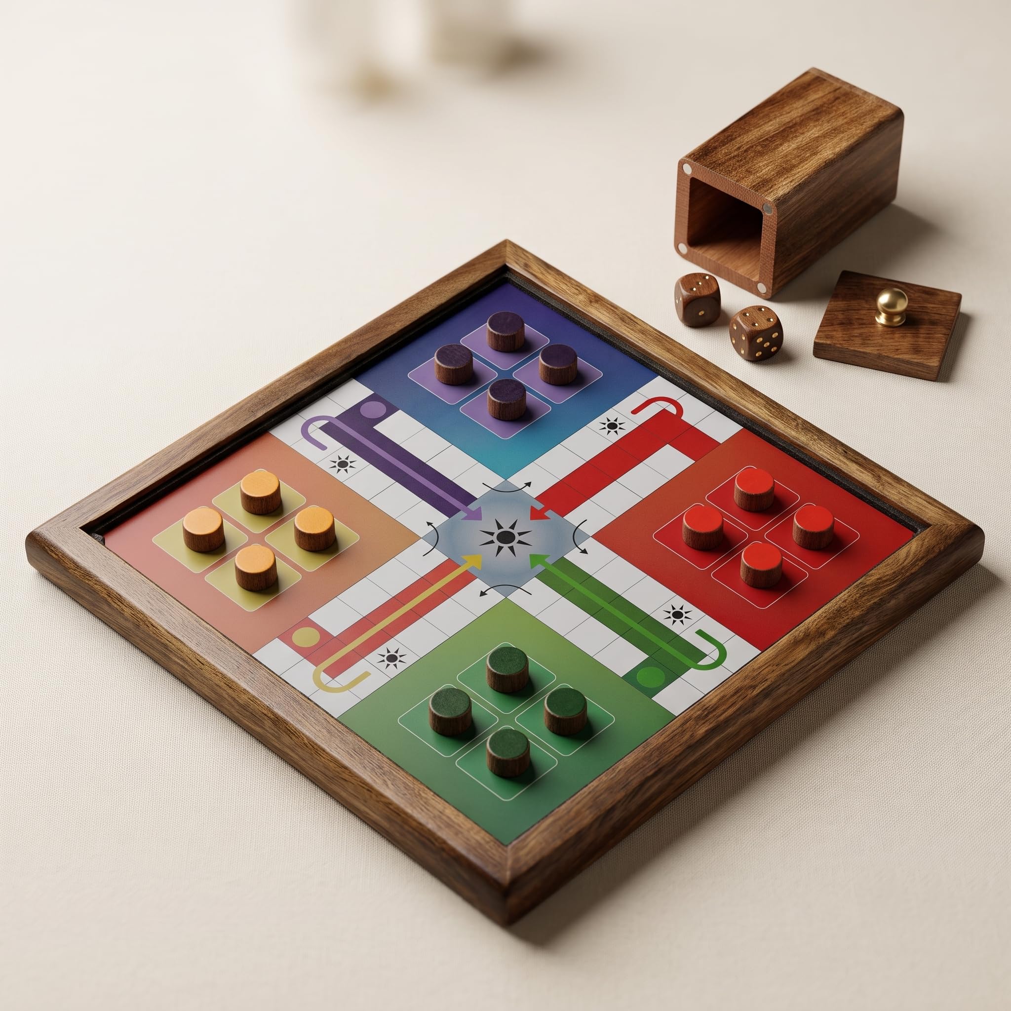 Wooden Magnetic 2-in-1 Ludo & Snakes & Ladders Board Game, 11 Inches