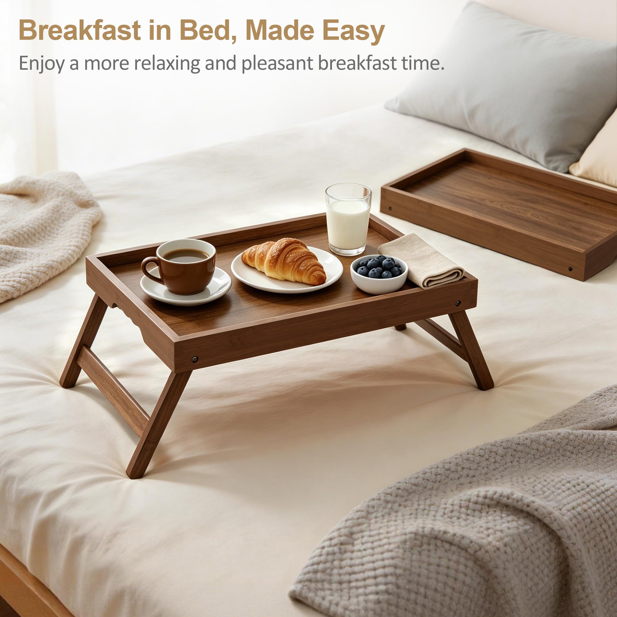 Lot de 2 plateaux à petit déjeuner avec pieds pliables Noyer