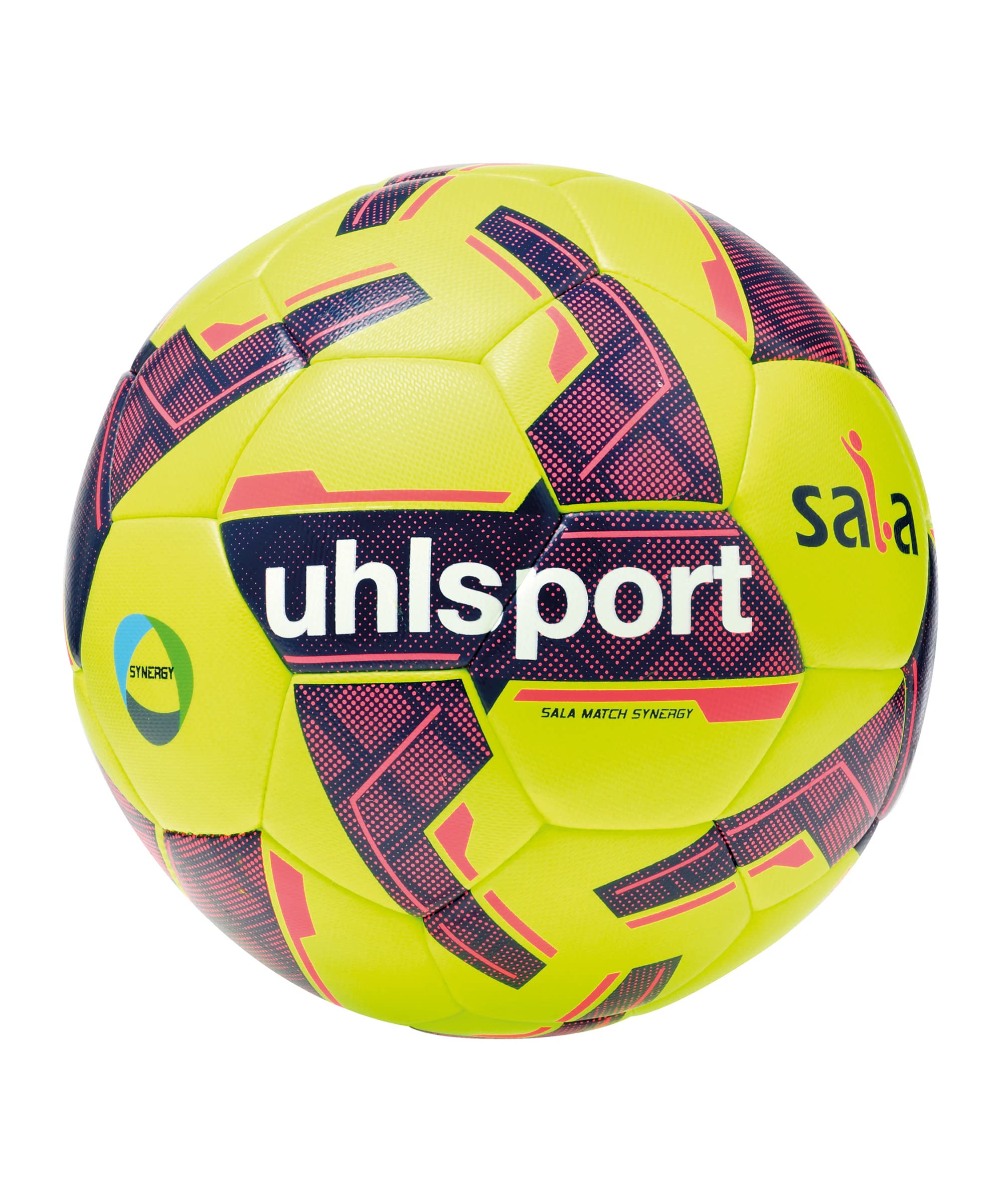 uhlsport Futsal Sala Match Synergy - Spielball in Synergy-Technologie - Fußball Halle Indoor für Erwachsene, 37, Neongelb/Marineblau (Multicolor)