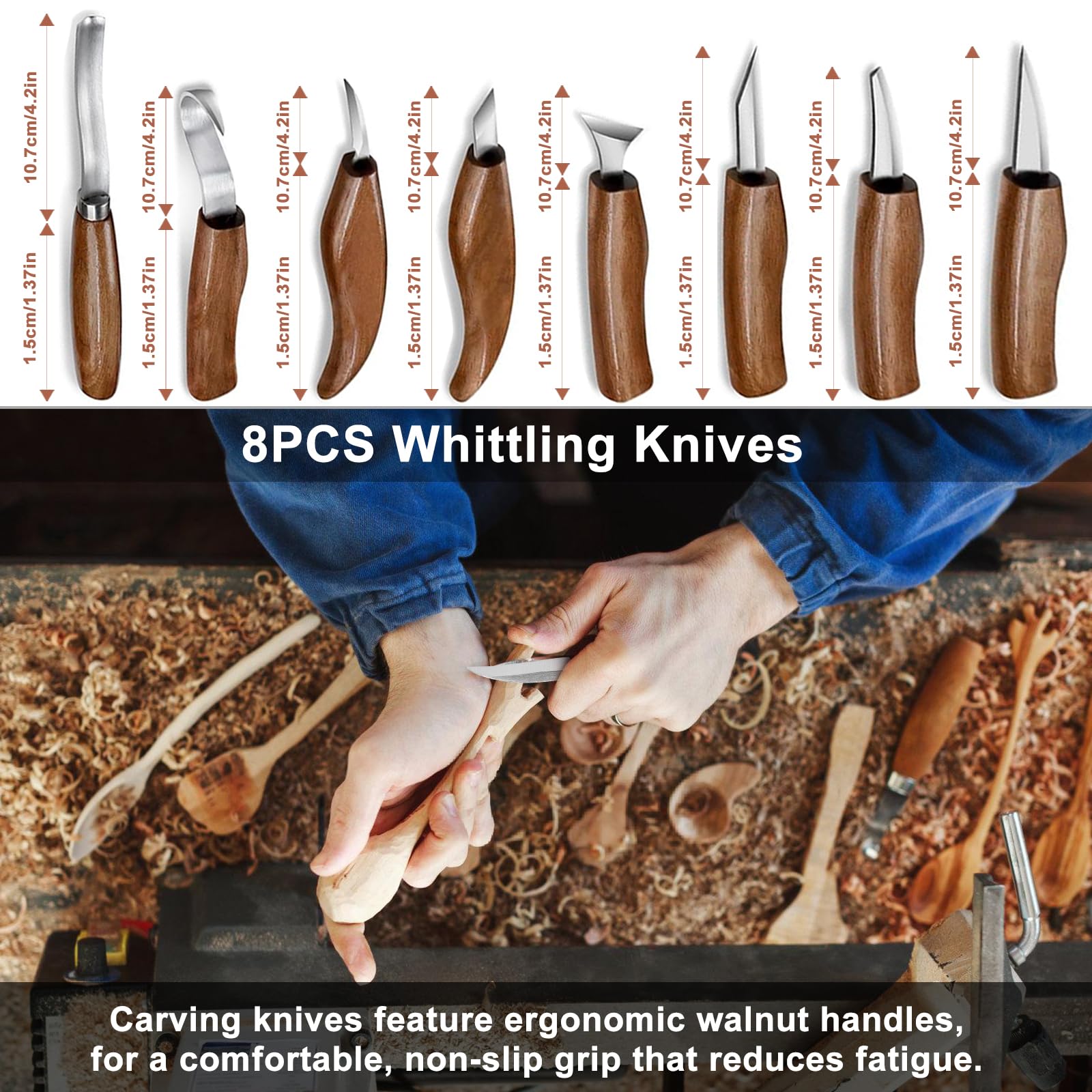 Sculpture Bois Kit, 15 in 1 Pack Outils Deluxe contiennent des Couteaux à Tailler, Gouge a Bois, Gants, Pâte à Polir, un Sac en Cuir, pour Débutants/Professionnels