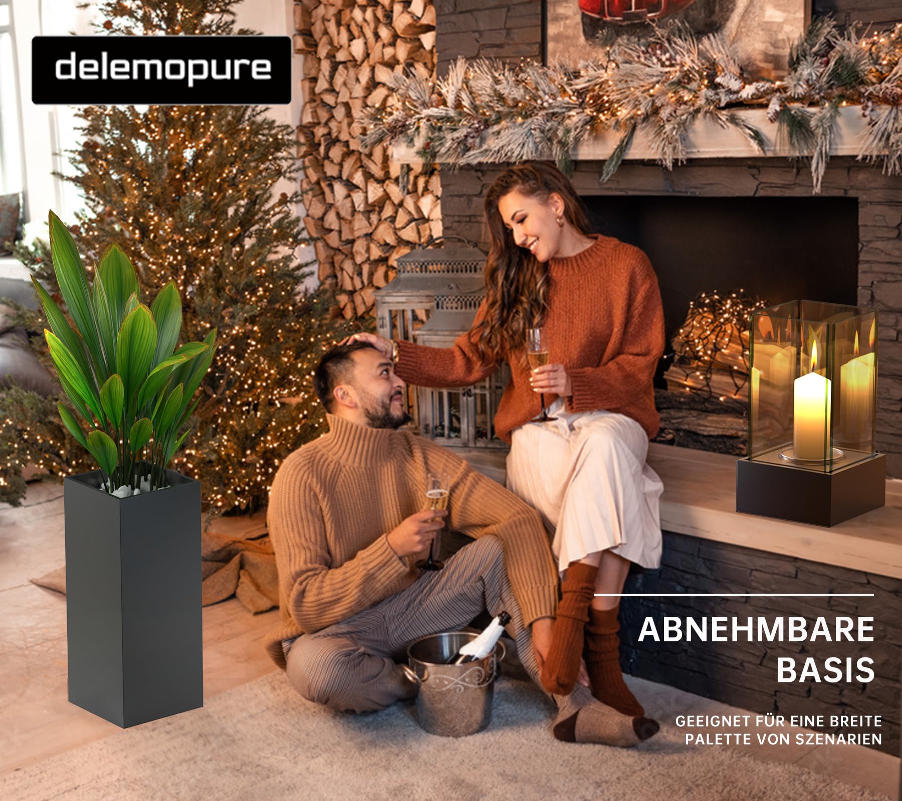 4 IN 1 Windlichtsäule Hoch 89CM Standkamin Groß Windlicht Outdoor Metall Tischkamin Indoor Laterne Draußen Säulen für Garten Deko Terrassen