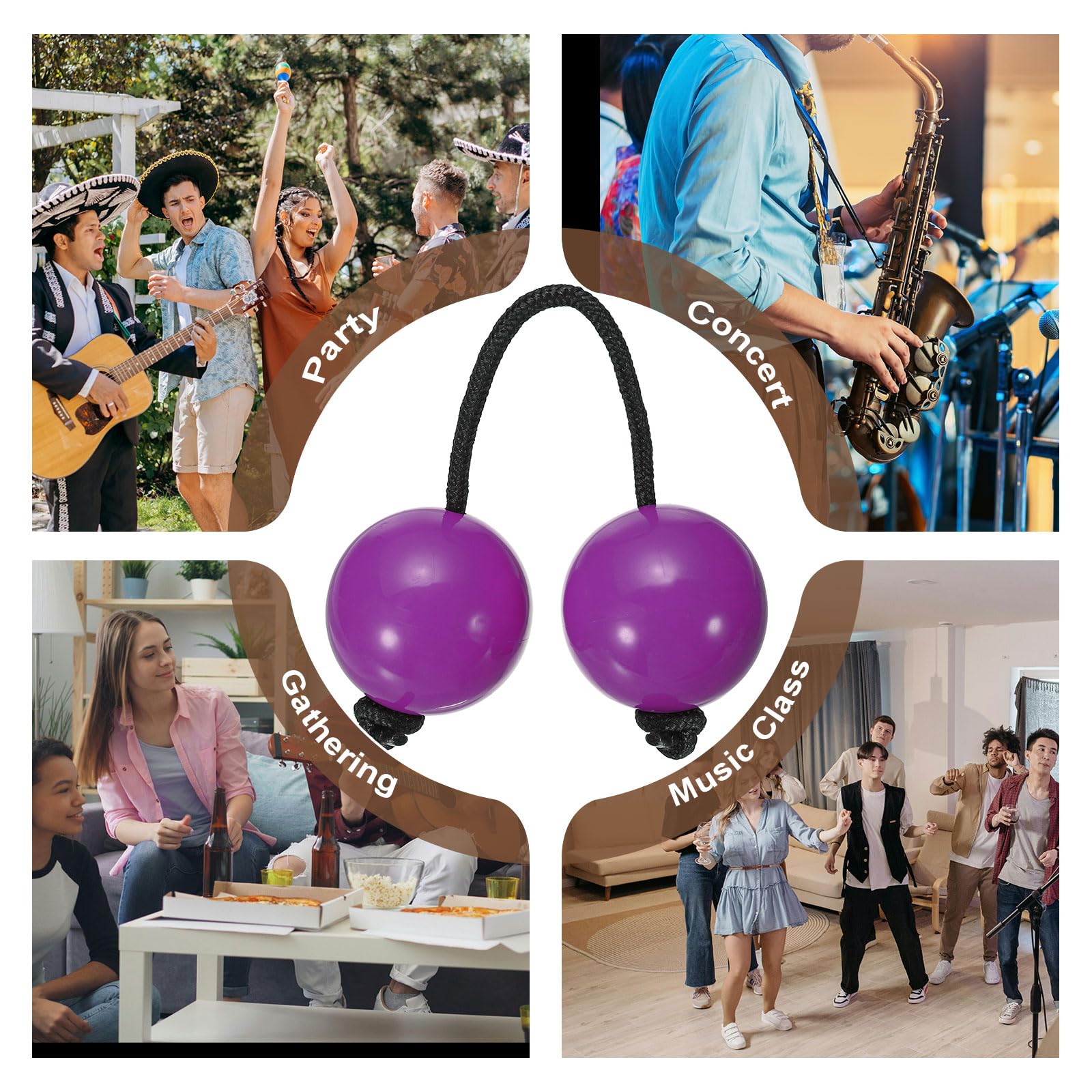 Rhythm Afrykański shaker Kashaka, Shaker Ball Kashaka, ręczne instrumenty perkusyjne z czarną liną, odpowiednie dla dorosłych, na wesele, przyjęcie, klasę muzyczną (4 sztuki, fioletowy)