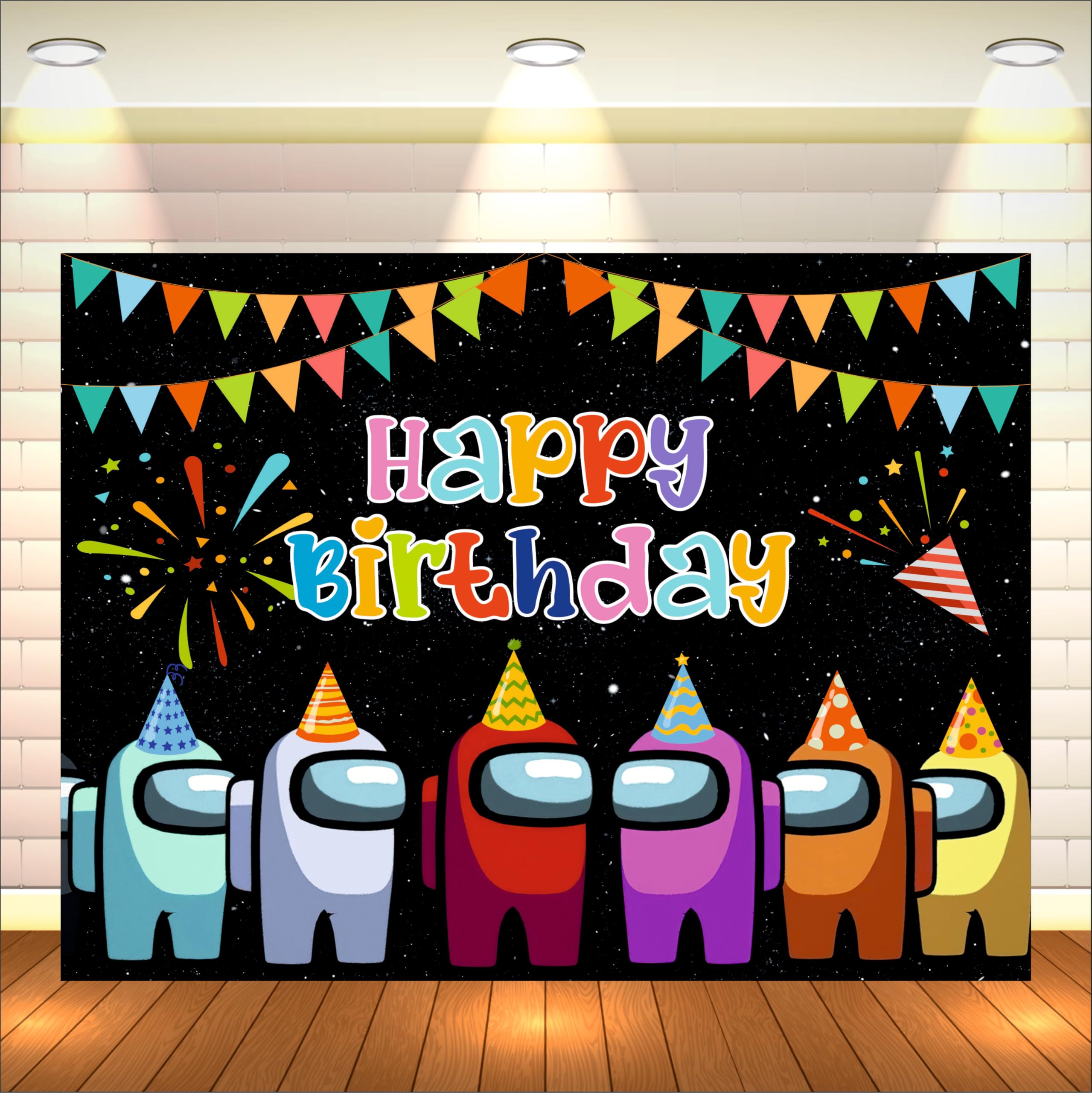 Among Game Birthday Banner | Theme Birthday Party Decoration | Happy Birthday Banner for Kids (Pack of 1, Multicolor, Size:5x4 Feet)