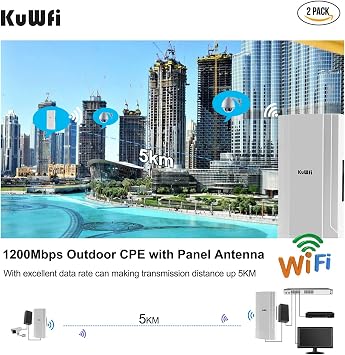 KuWFi 1200Mbps Gigabit WiFi Bridge, 2.4&5.8G Point to Point Outdoor