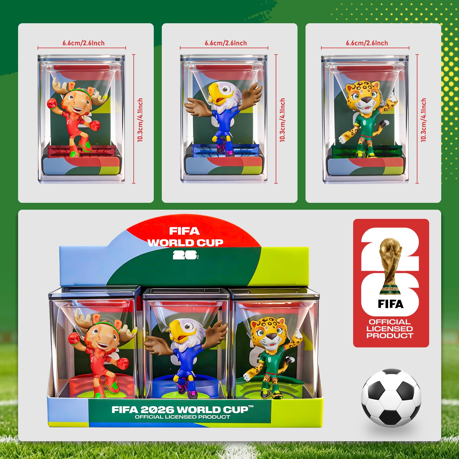 Sanyetral FIFA World Cup 2026 3PCS Figurines de Mascottes Multicolore,Comprend Clutch, Zayu, Maple, Jeu de Court-B (6 cm)