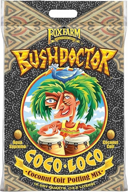 FoxFarm BushDoctor Coco Loco Soil Potting Mix, Triple-Washed for Reduced Salt, Retains Water, Includes Bat Guano & Earthworm Castings - Ideal for All Gardens 12 Quart
