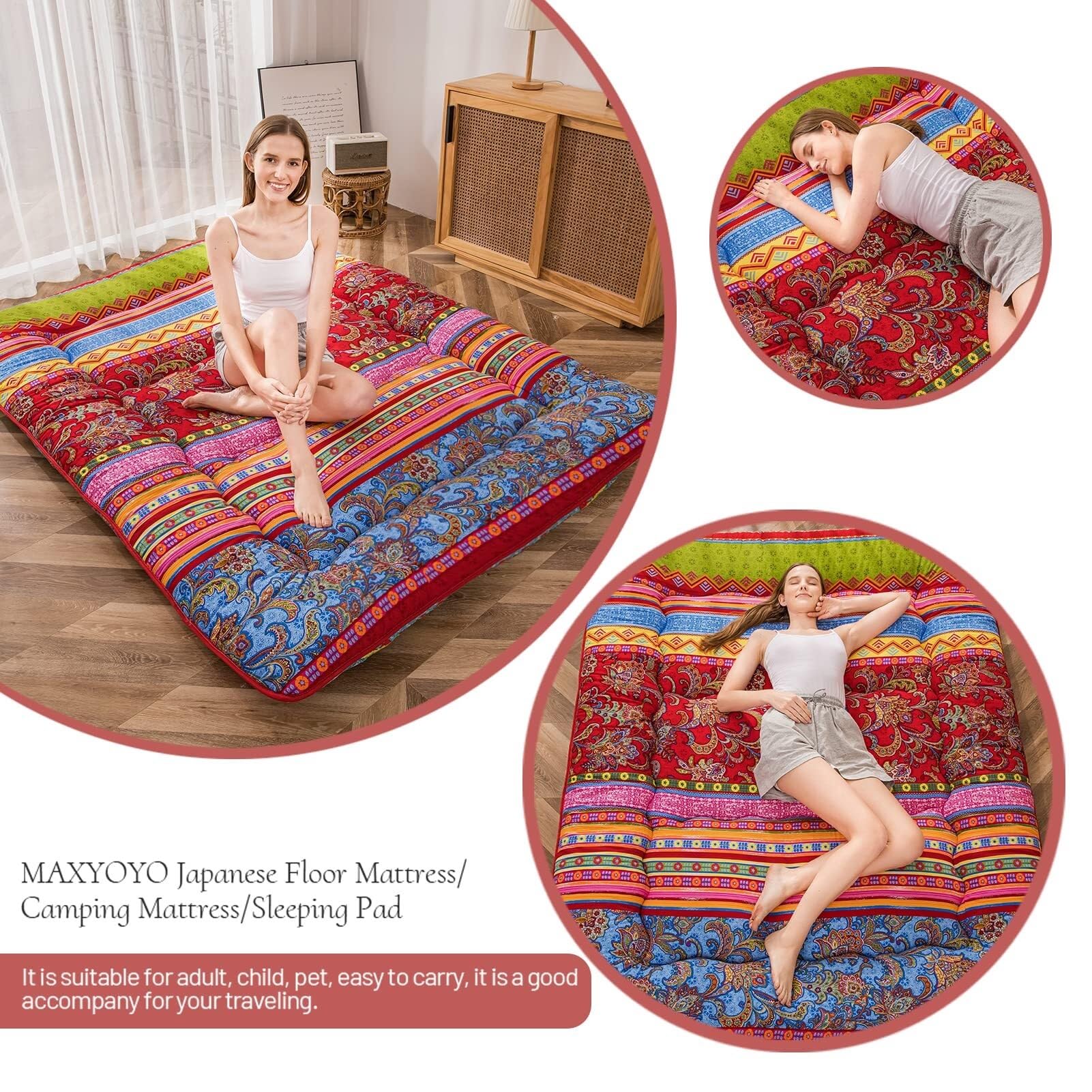 Tappetino per dormire a pavimento spesso stampato in stile giapponese portatile pieghevole arrotolabile materasso da campeggio per adulti pavimento reclinabile letto divano design stile country