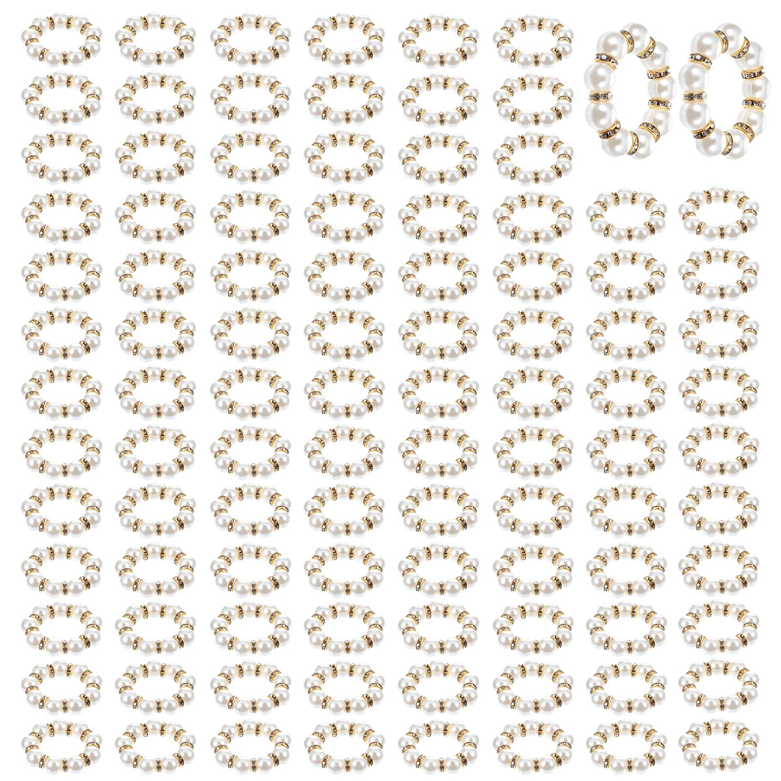 Lot de 100 ronds de serviette en perles d'imitation - Boucles de serviette délicates dorées pour mariage, Noël, dîner, banquet, décoration de table de fête