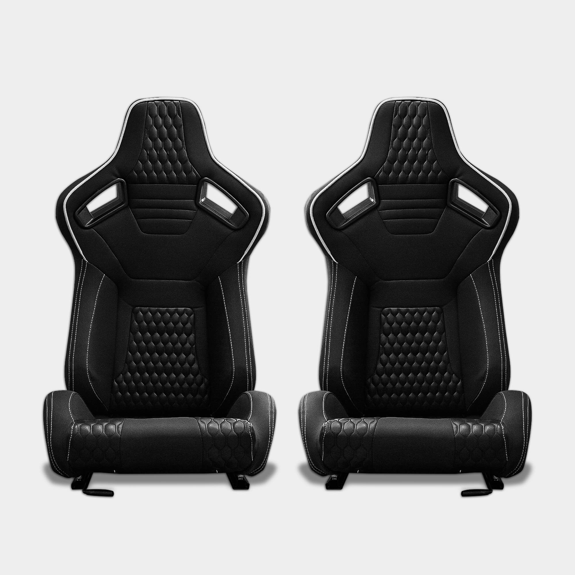 M MODAUTO Semibaquet S.E Cuero Negro/Detalles Blanco/Textura en Forma de Rombo,Semibaquet Deportivo,Adaptable para Coches,Ríeles Incluidos,para Coche y Simulador de Conducción (N745, Piloto+Copiloto)