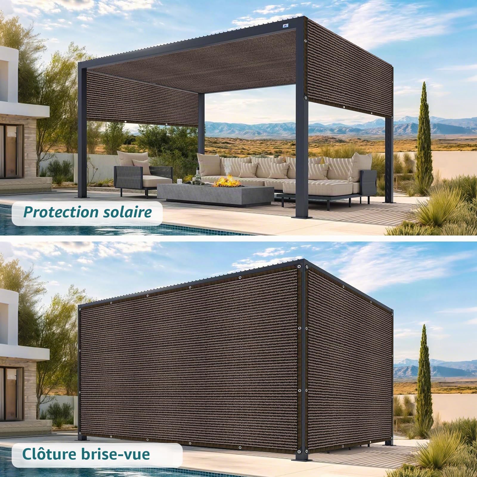 Filet d'ombrage avec œillets - Taux d'ombrage de 95 % - Résistant aux UV - Pour la protection des plantes dans la serre, la grange ou la clôture - 2 x 5 m - Marron