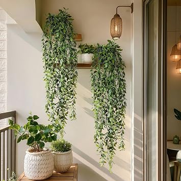 Artificial Hanging Plant 2 Pcs Faux Plant Ivy Vine Faux Eucalyptus Vines Fake Potted Greenery for Wall Living Room Home Shelf Office Bathroom Outdoor Indoor Decor Type 1