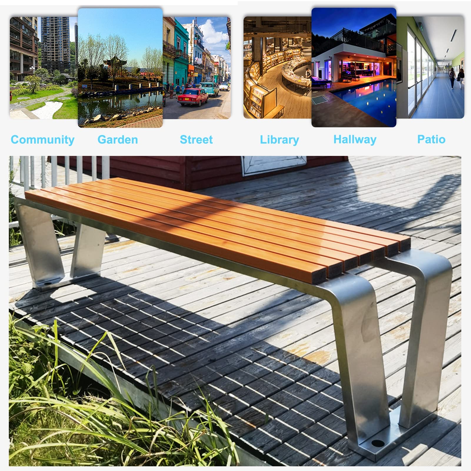 Panchina da Esterno, Panchina da Giardino da Esterno, Panchine da Esterno, Panca da Parco in Metallo Panchine da Esterno in Ghisa for Patio, Parco, Portico,Teak,100x40x45cm
