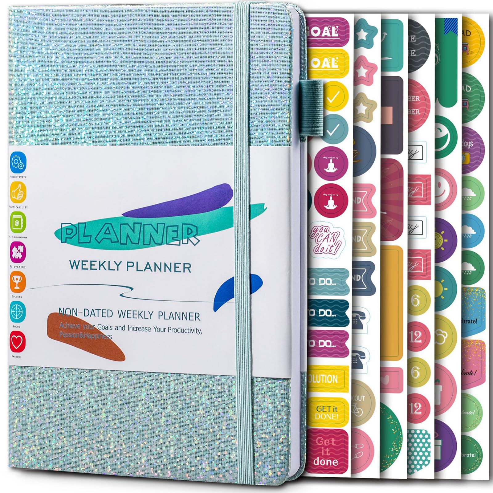 KSNOW2024 Planner, Weekly and Monthly Planner Spiral Bound, Life Planner to Hit Your Goals & Live Happier. Organizer Notebook & Productivity Journal. A5 Hardcover + Stickers (Light Blue)