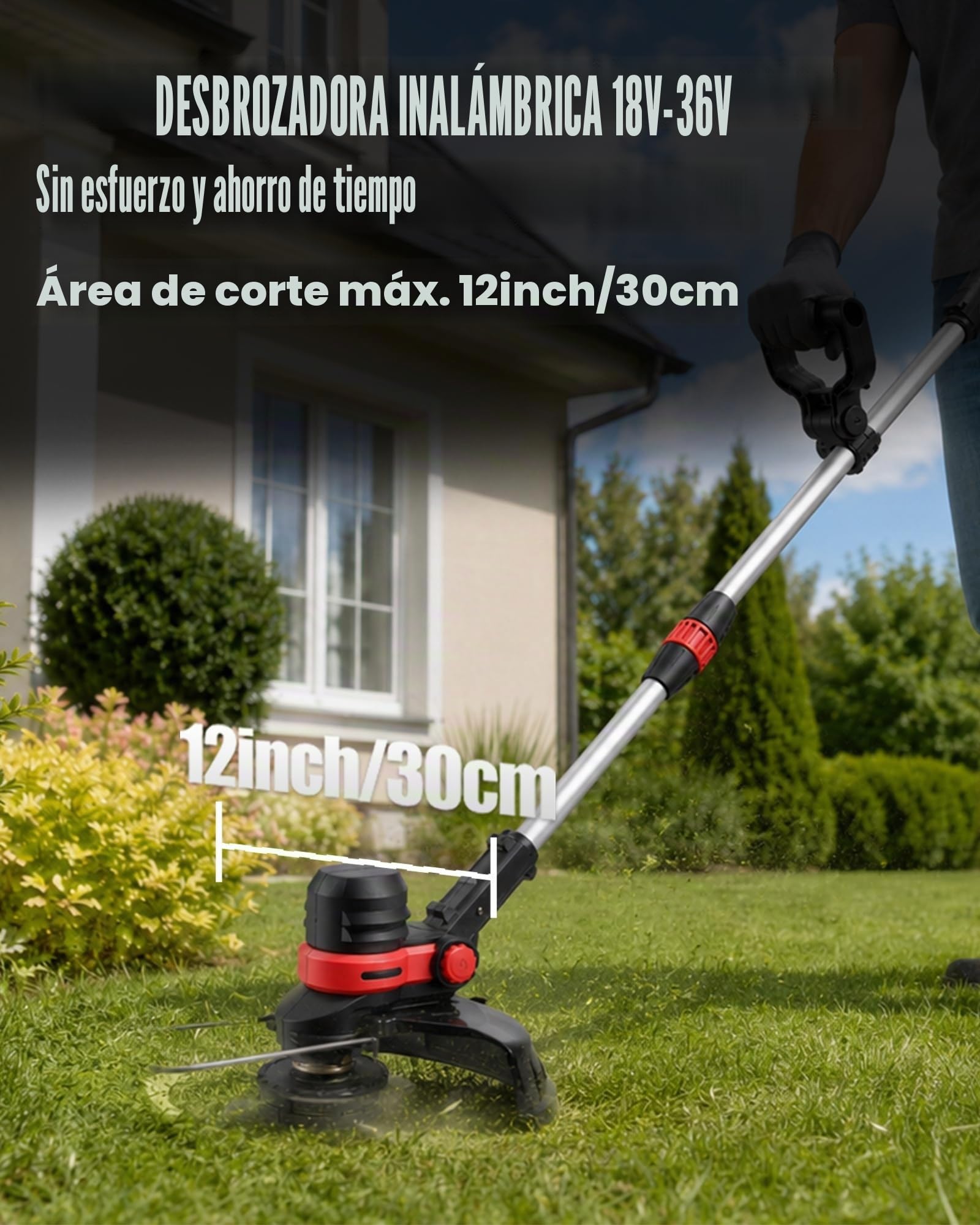 Desbrozadora para Makita 18 V batería (sin batería), sin escobillas, recortadora de bordes con cuchillo y cepillo para malas hierbas 4 en 1, desbrozadora con ruedas (30 cm de ancho de corte, 160 cm