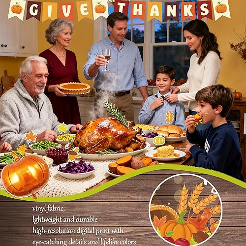 Miniatura 6 de Kit de decoración de fiesta de Acción de Gracias, suministros de fiesta de Acción de Gracias, telón de fondo de calabaza de otoño y otoño, guirnalda