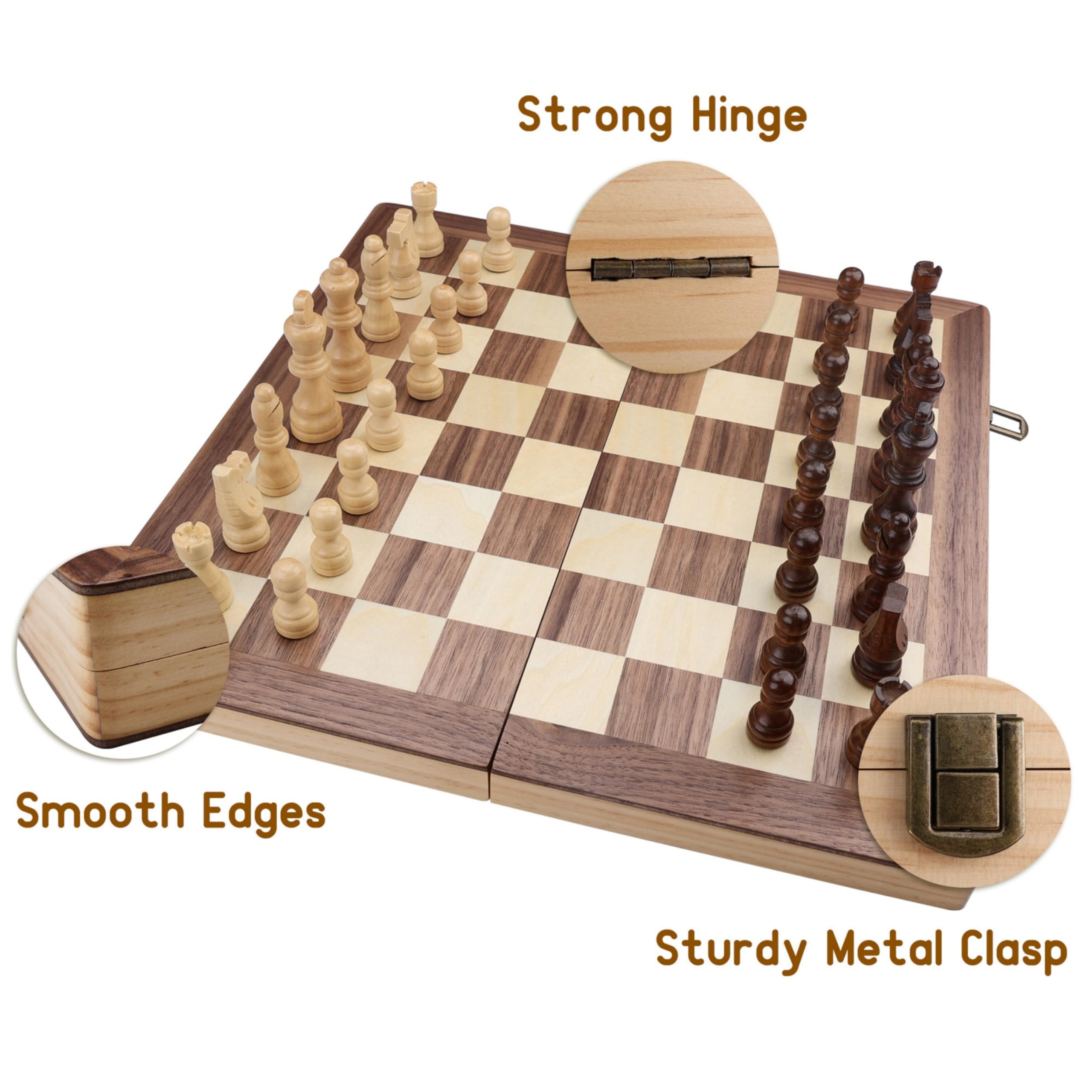 Wooden Chess Set Board Games Portable Folding Chessboard 15x15 Puzzle Game with 32 Solid Wood Chess Piece for Adults and Kids Travel Family Game Gift - Image 3