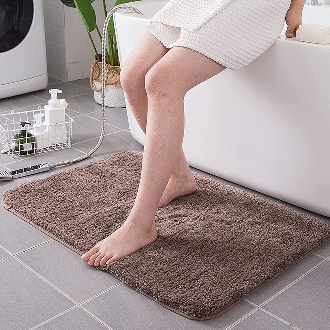 ZLZNX Tappeto da Bagno Tappetino Doccia Assorbente Antiscivolo Soffice Tappeti Bagno Microfibra, Tappetini per Il Bagno Assorbente d'Acqua Lavabile in Lavatrice,Marrone,70x140CM