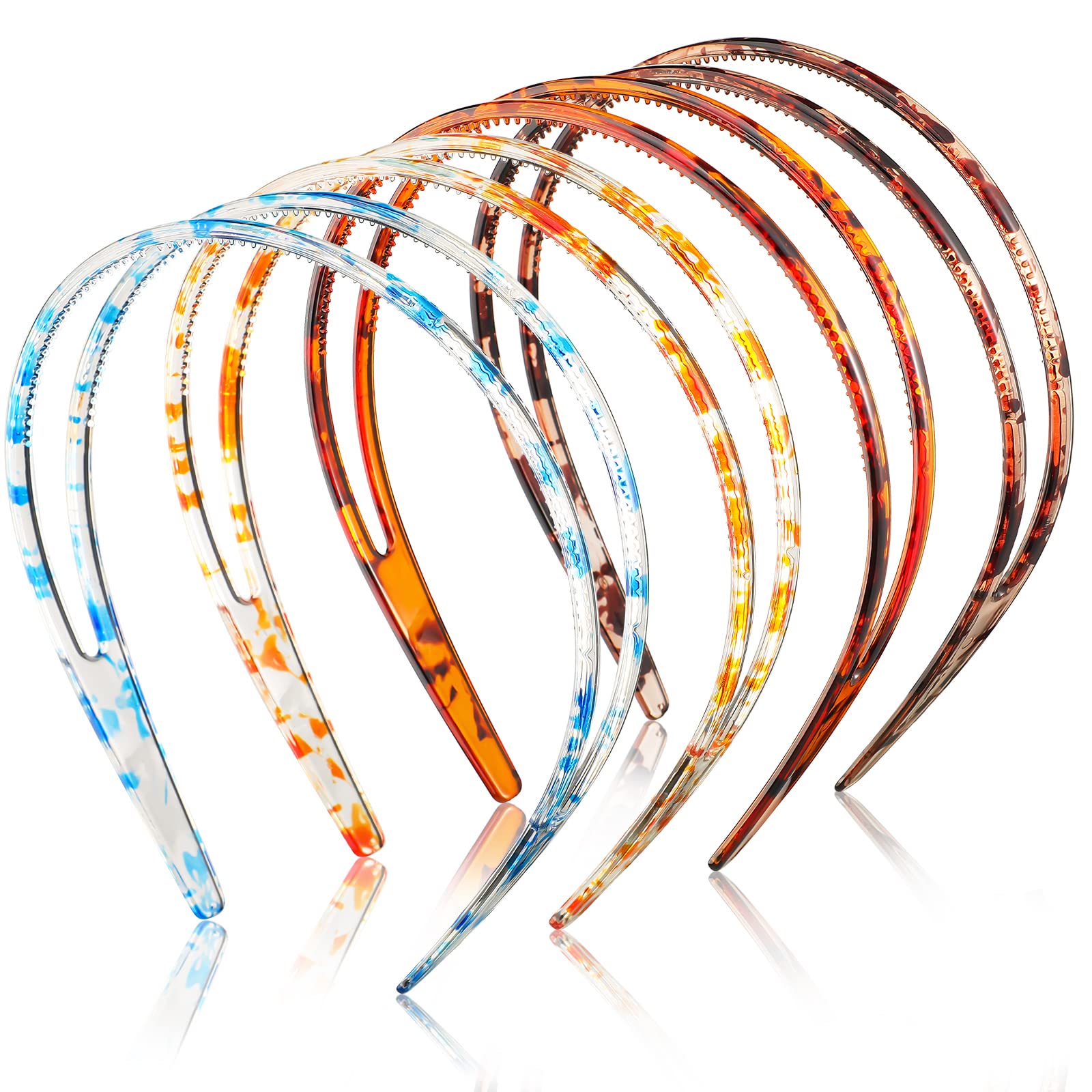 4 Pieces Plastic Headbands Teeth Comb Hairbands Double Row Headwear Non-Slip Hair Hoop Accessory for Women Girls Favors (Retro Colors), 1.0 Count