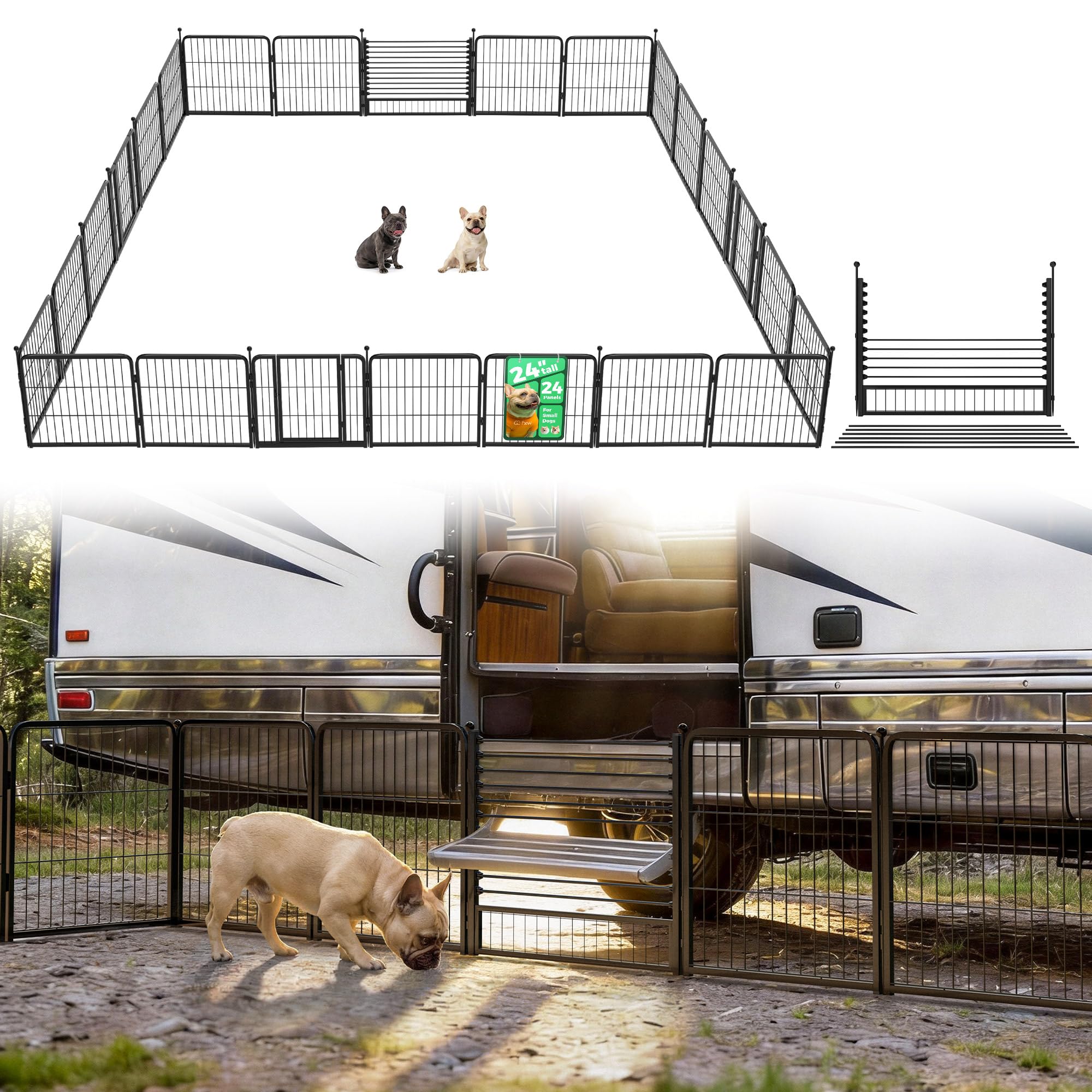 FXW Instant Dog Playpen with RV Step Grid for RV Camping, 24" H, 24 Panels