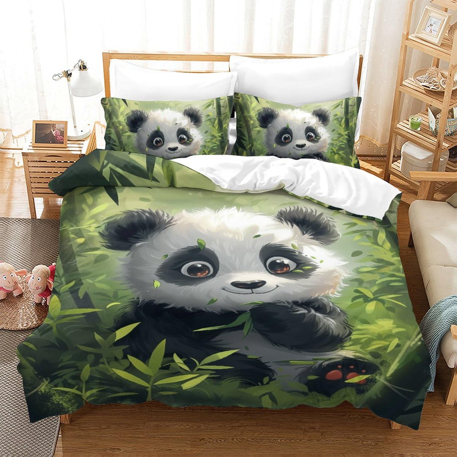 Housse de couette Panda respirante et super douce 140x200 avec parure de lit 3 pièces