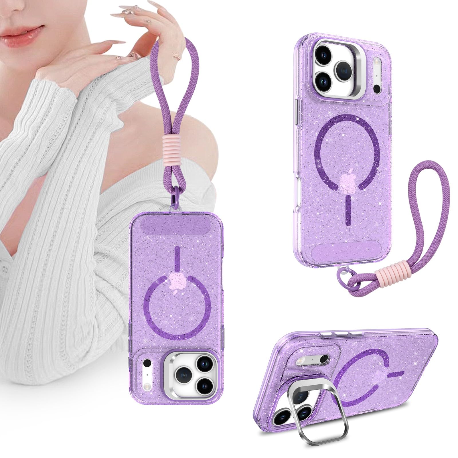 Coque iPhone 17 Pro Max silicone rigide magnétique couleur violet pailleté - 8